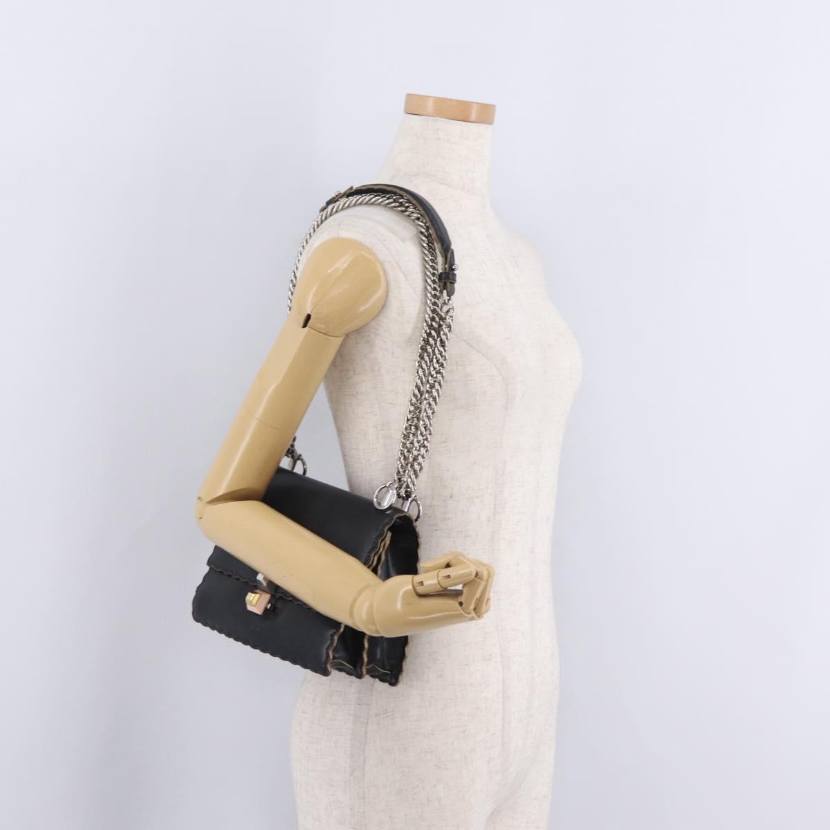 FENDI Canay Chain Shoulder Bag Leather Black Silver 8M0381 Auth bs37743A
