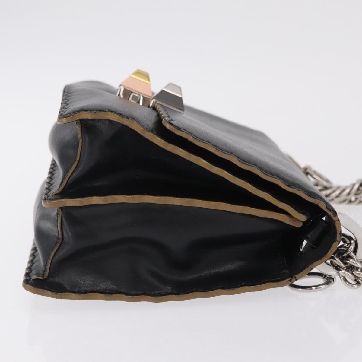 FENDI Canay Chain Shoulder Bag Leather Black Silver 8M0381 Auth bs37743A