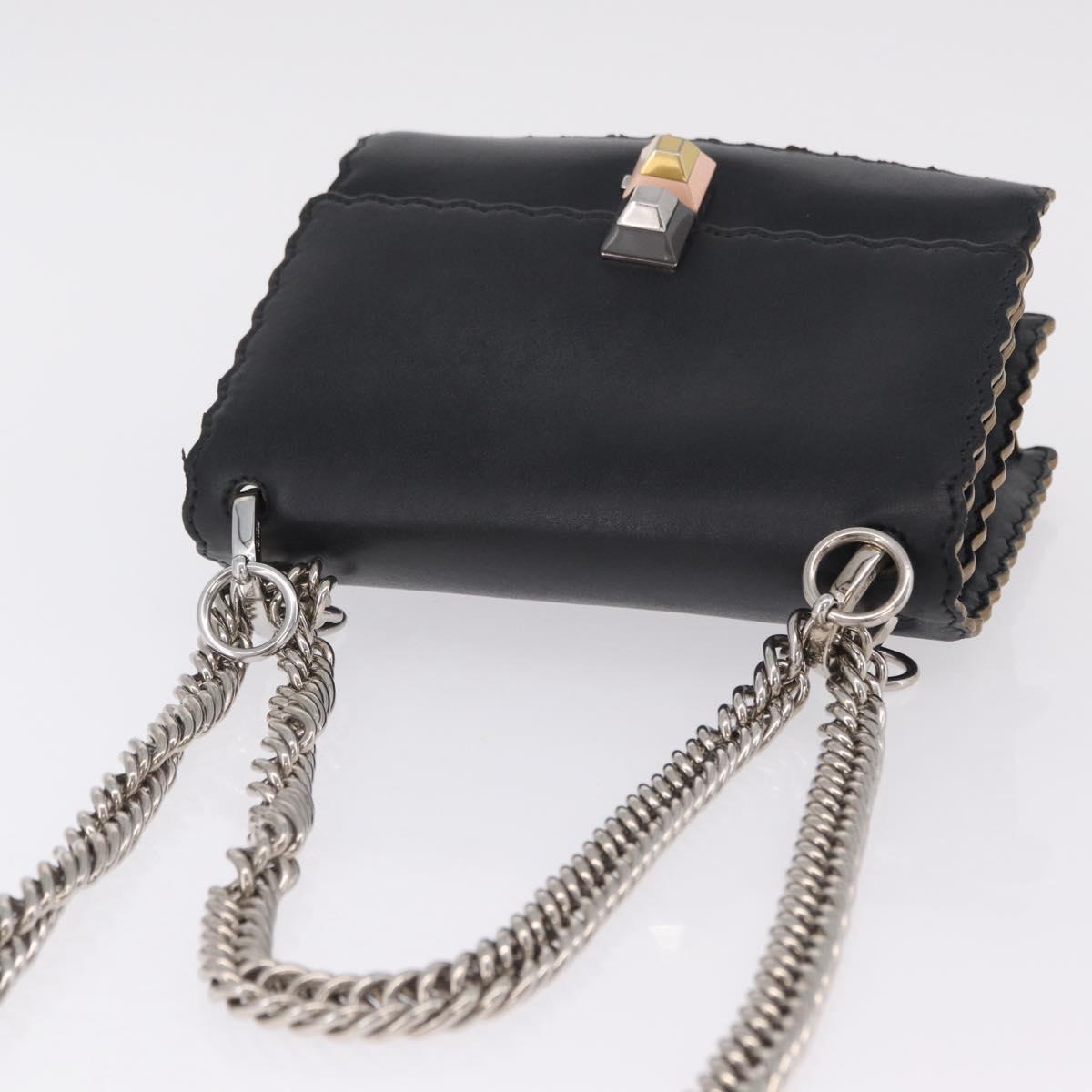 FENDI Canay Chain Shoulder Bag Leather Black Silver 8M0381 Auth bs37743A