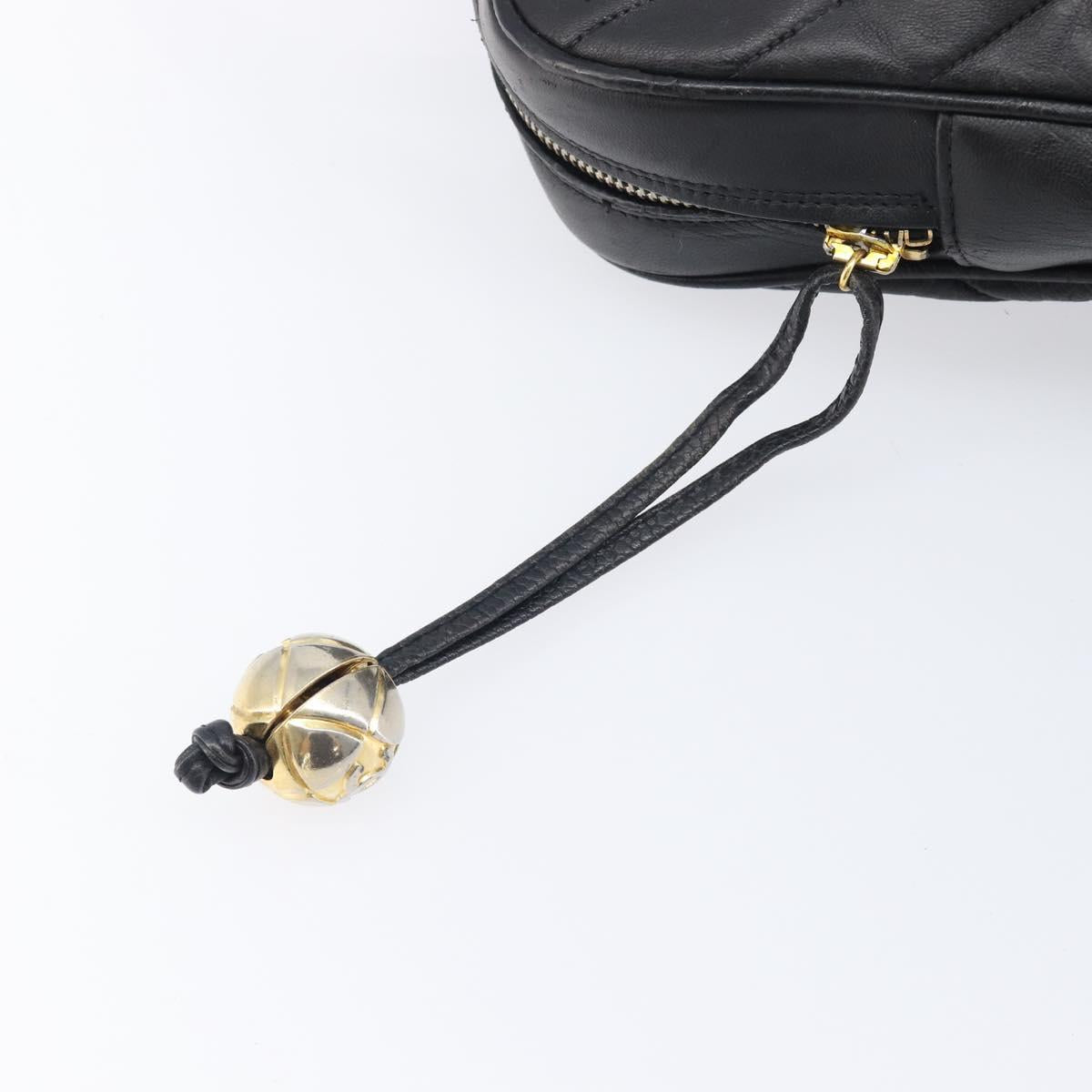 CHANEL V Stitch Hand Bag Leather Black Gold Tone CC Auth bs37749