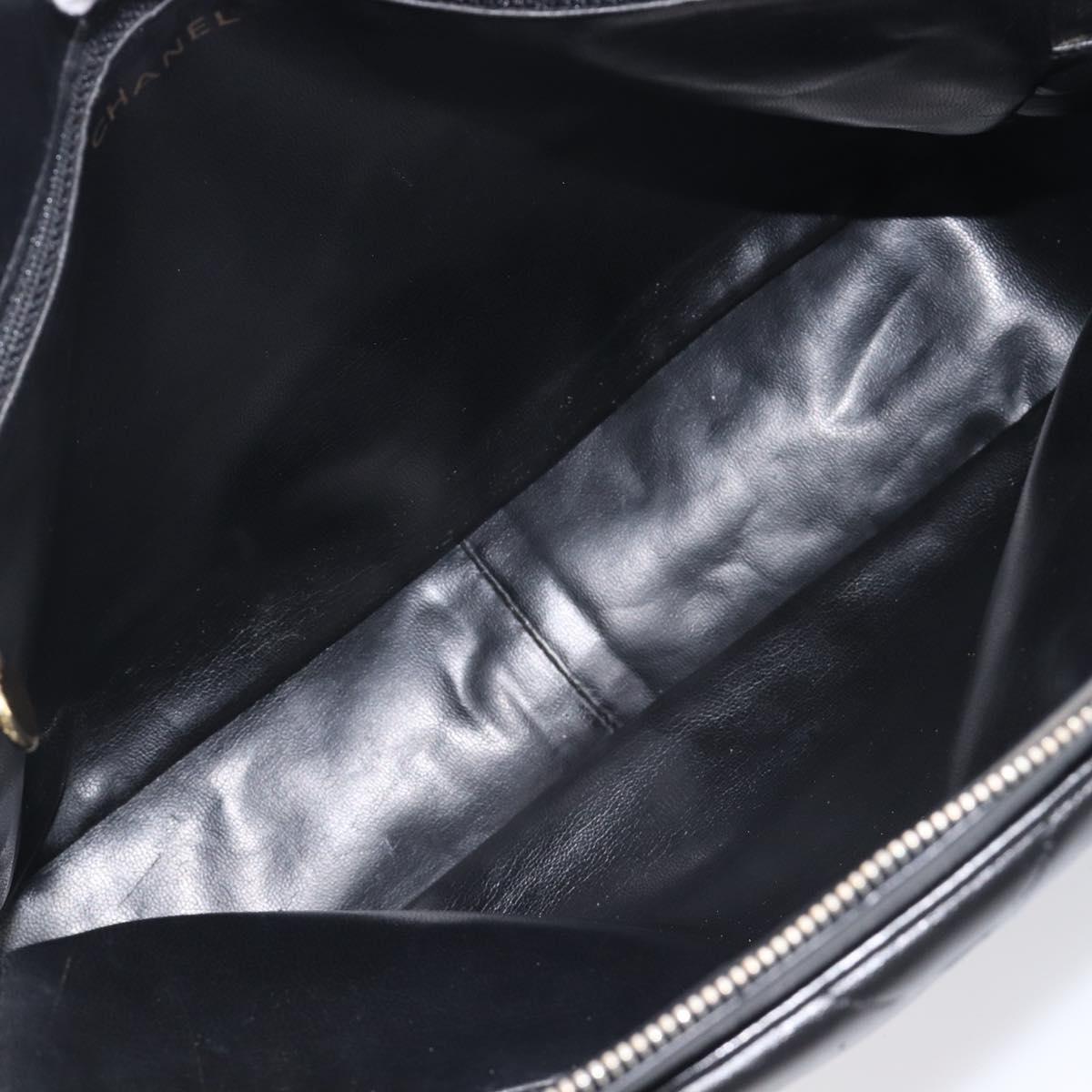 CHANEL V Stitch Hand Bag Leather Black Gold Tone CC Auth bs37749
