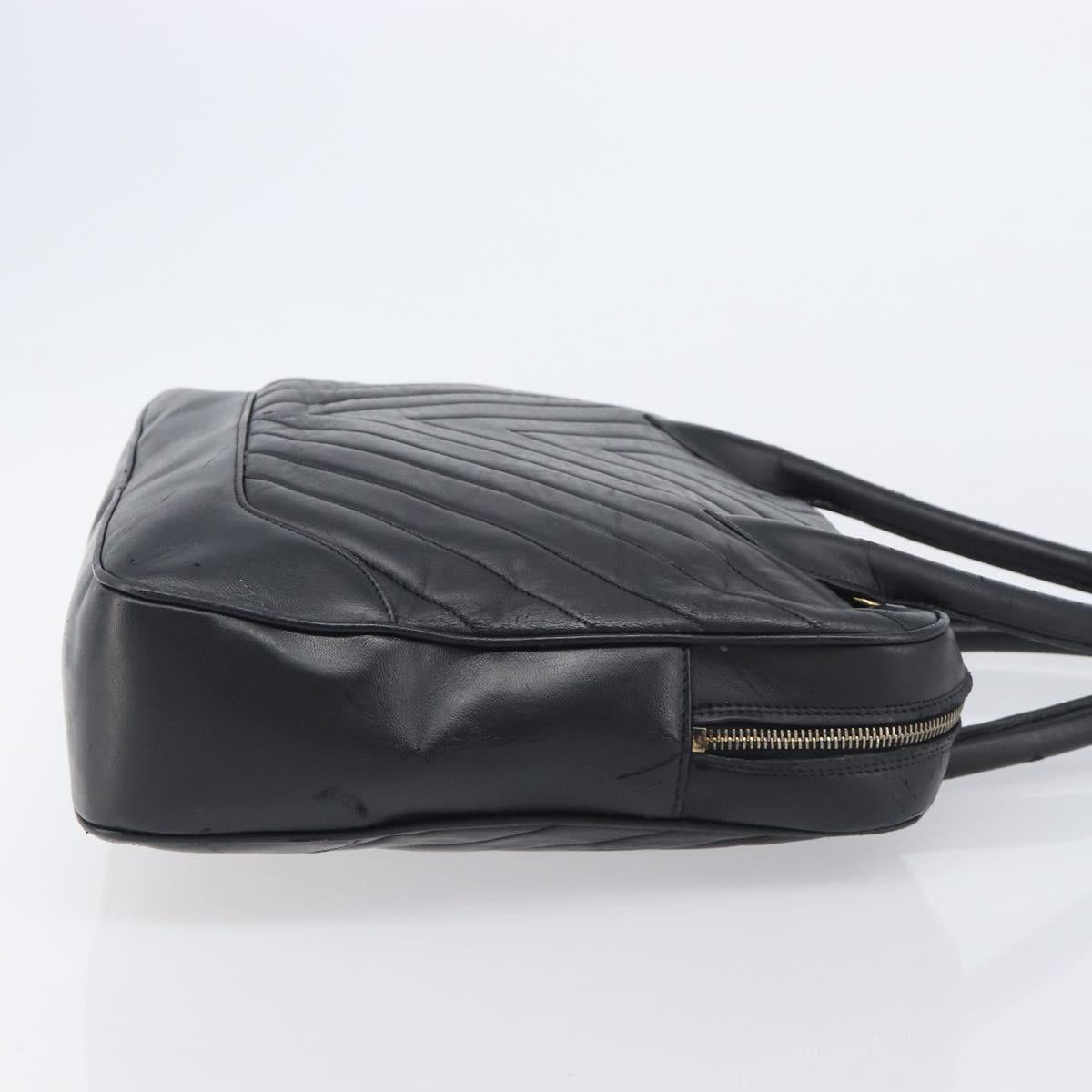 CHANEL V Stitch Hand Bag Leather Black Gold Tone CC Auth bs37749