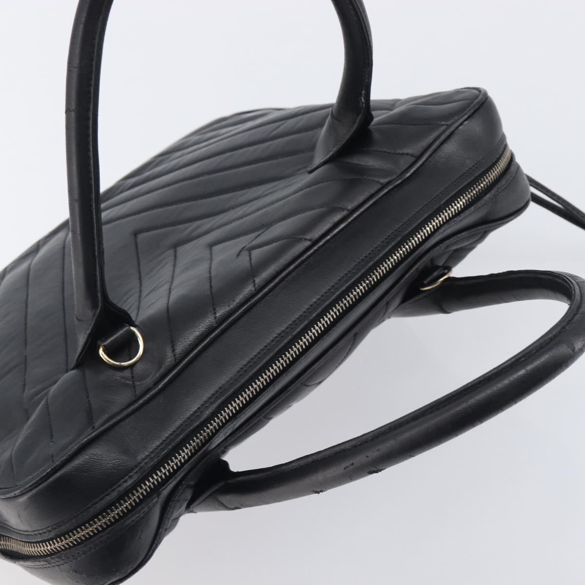 CHANEL V Stitch Hand Bag Leather Black Gold Tone CC Auth bs37749