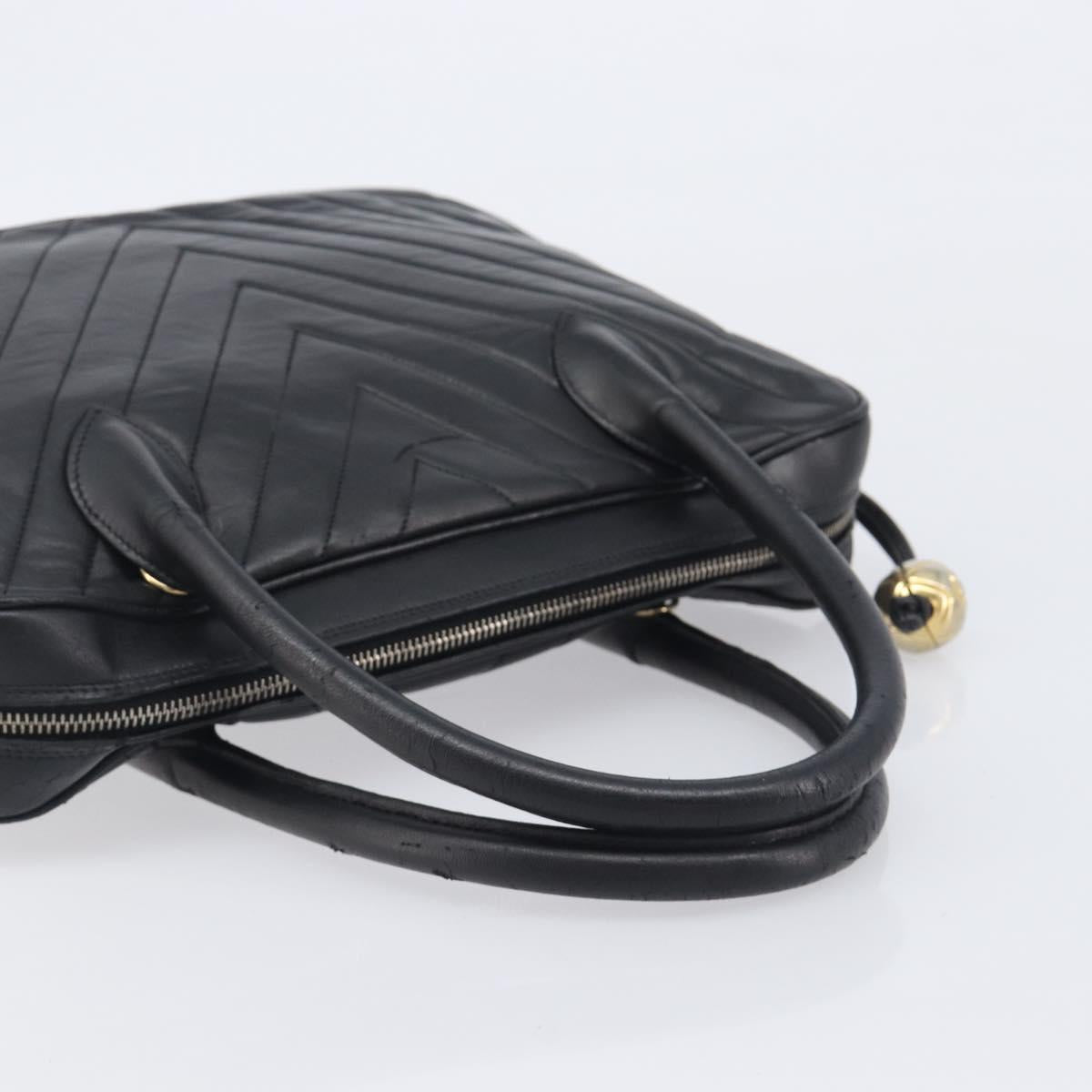 CHANEL V Stitch Hand Bag Leather Black Gold Tone CC Auth bs37749