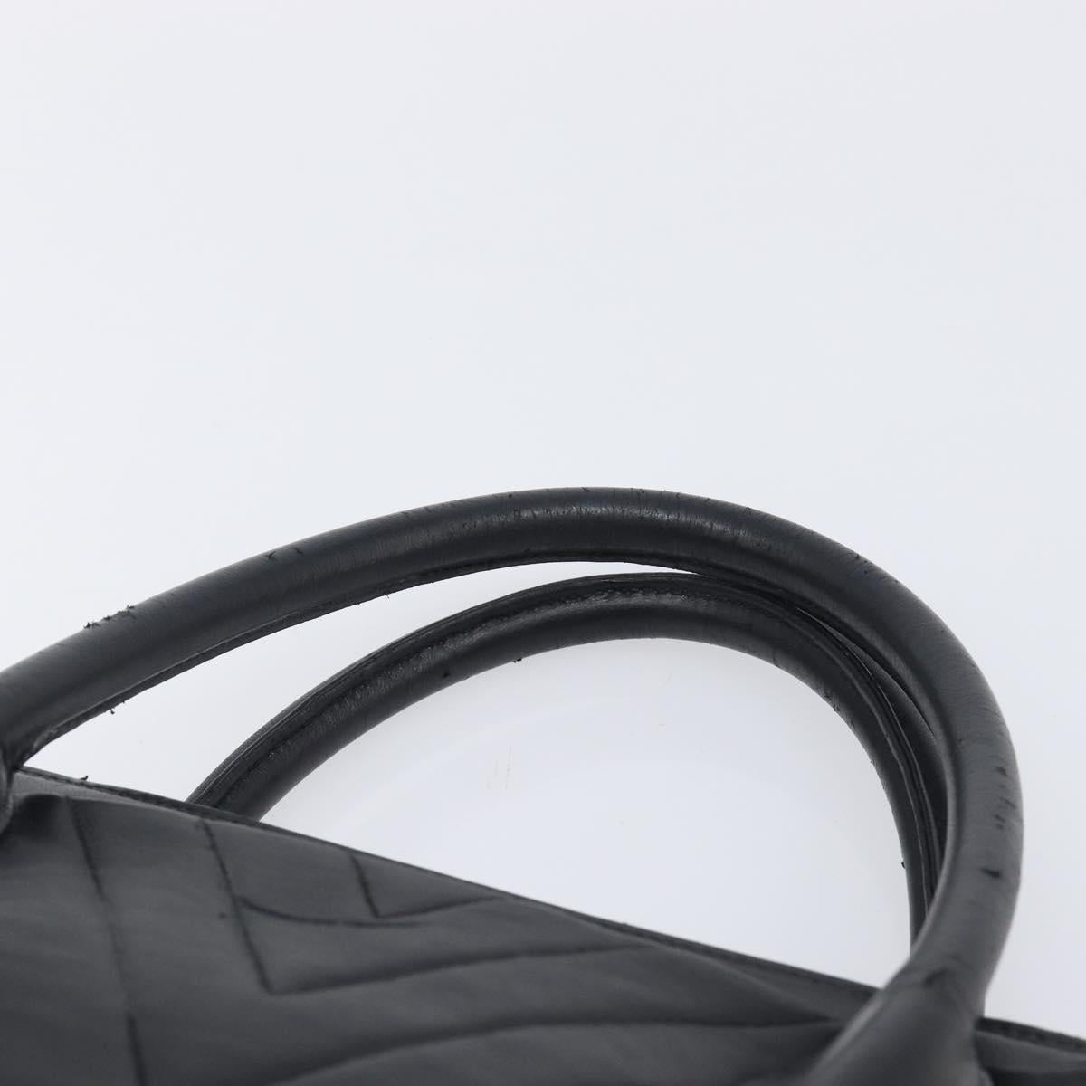 CHANEL V Stitch Hand Bag Leather Black Gold Tone CC Auth bs37749