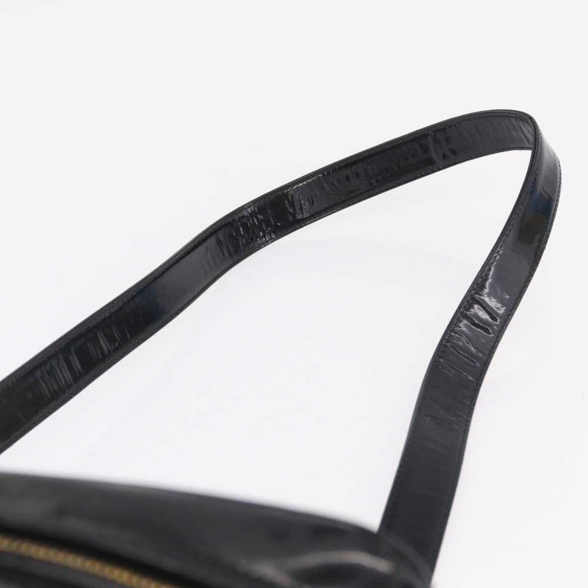 CHANEL Vanity Cosmetic Pouch Patent 2way Black Gold Tone CC Auth bs37755