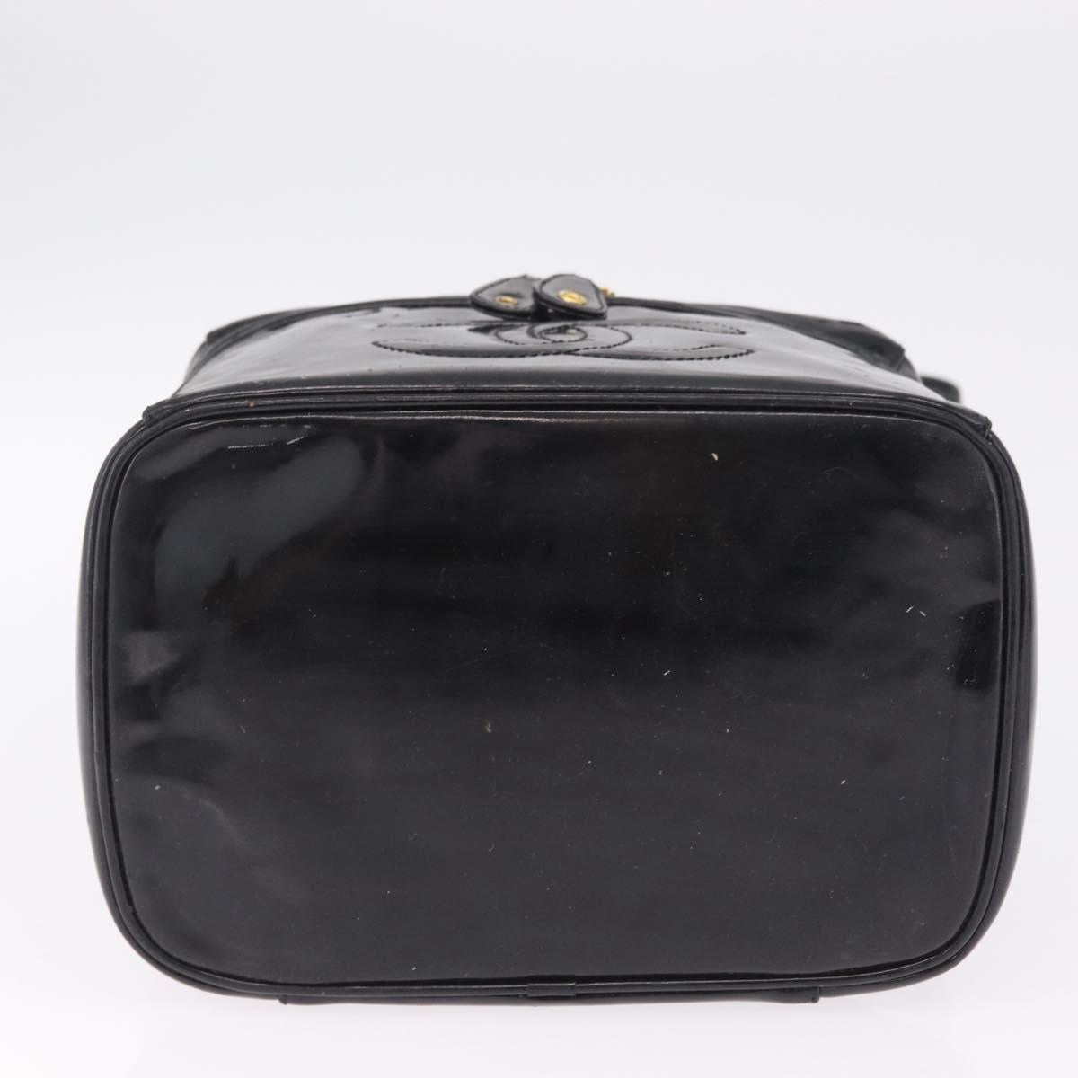 CHANEL Vanity Cosmetic Pouch Patent 2way Black Gold Tone CC Auth bs37755