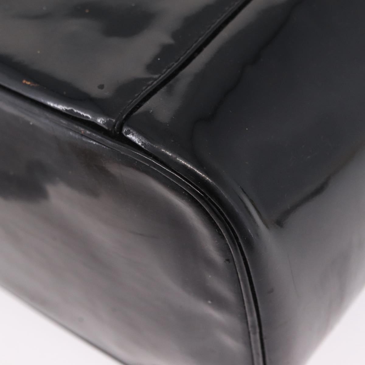 CHANEL Vanity Cosmetic Pouch Patent 2way Black Gold Tone CC Auth bs37755