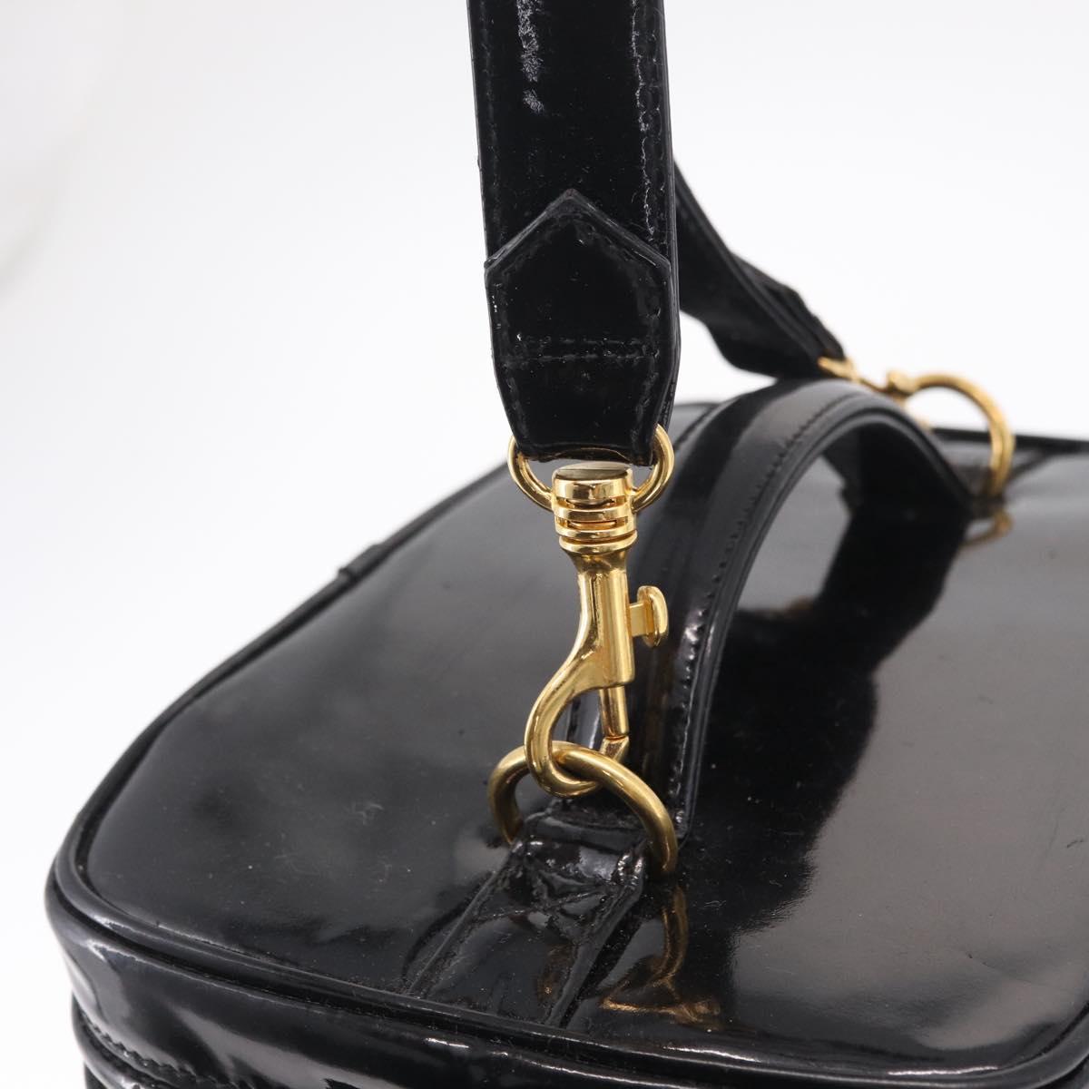 CHANEL Vanity Cosmetic Pouch Patent 2way Black Gold Tone CC Auth bs37755