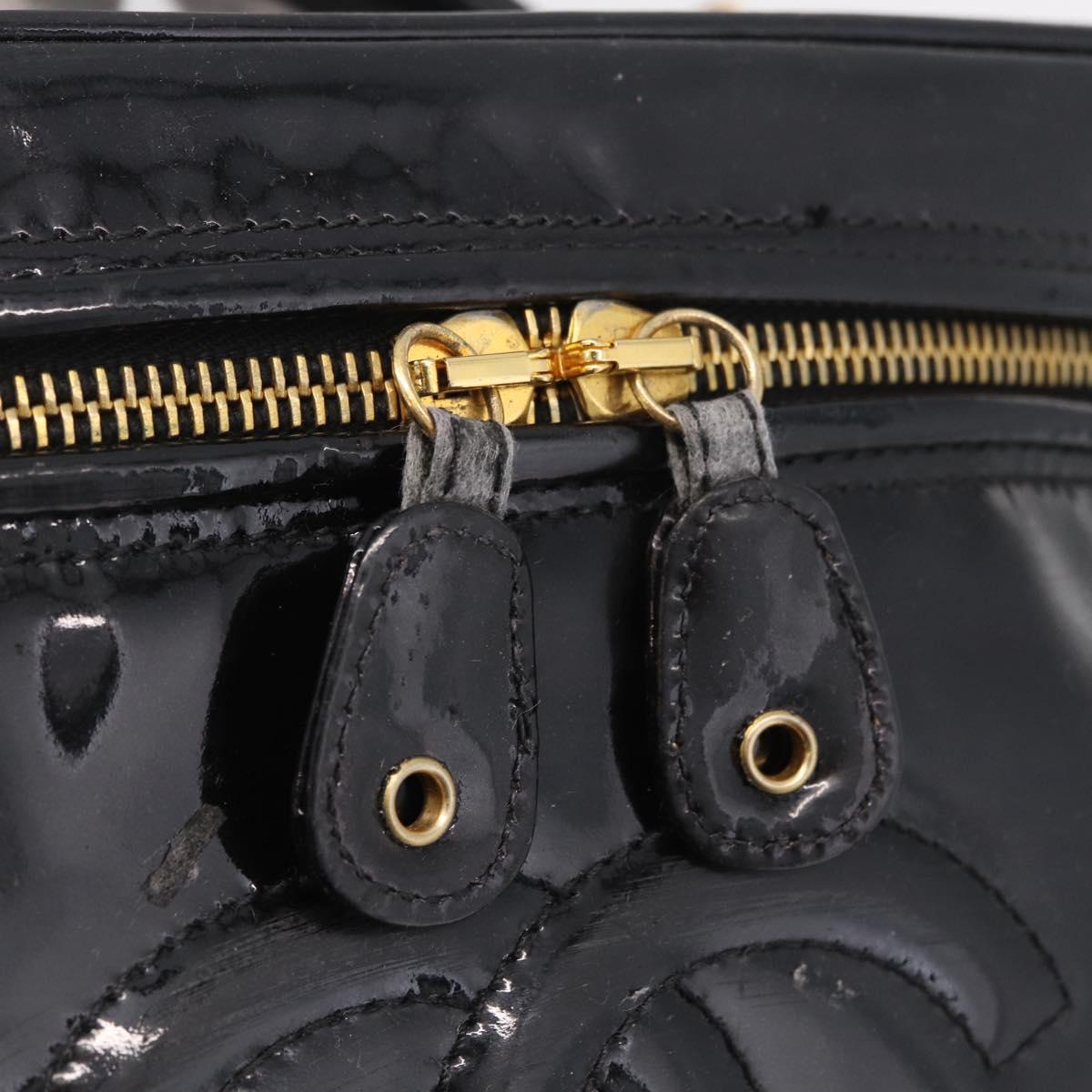 CHANEL Vanity Cosmetic Pouch Patent 2way Black Gold Tone CC Auth bs37755