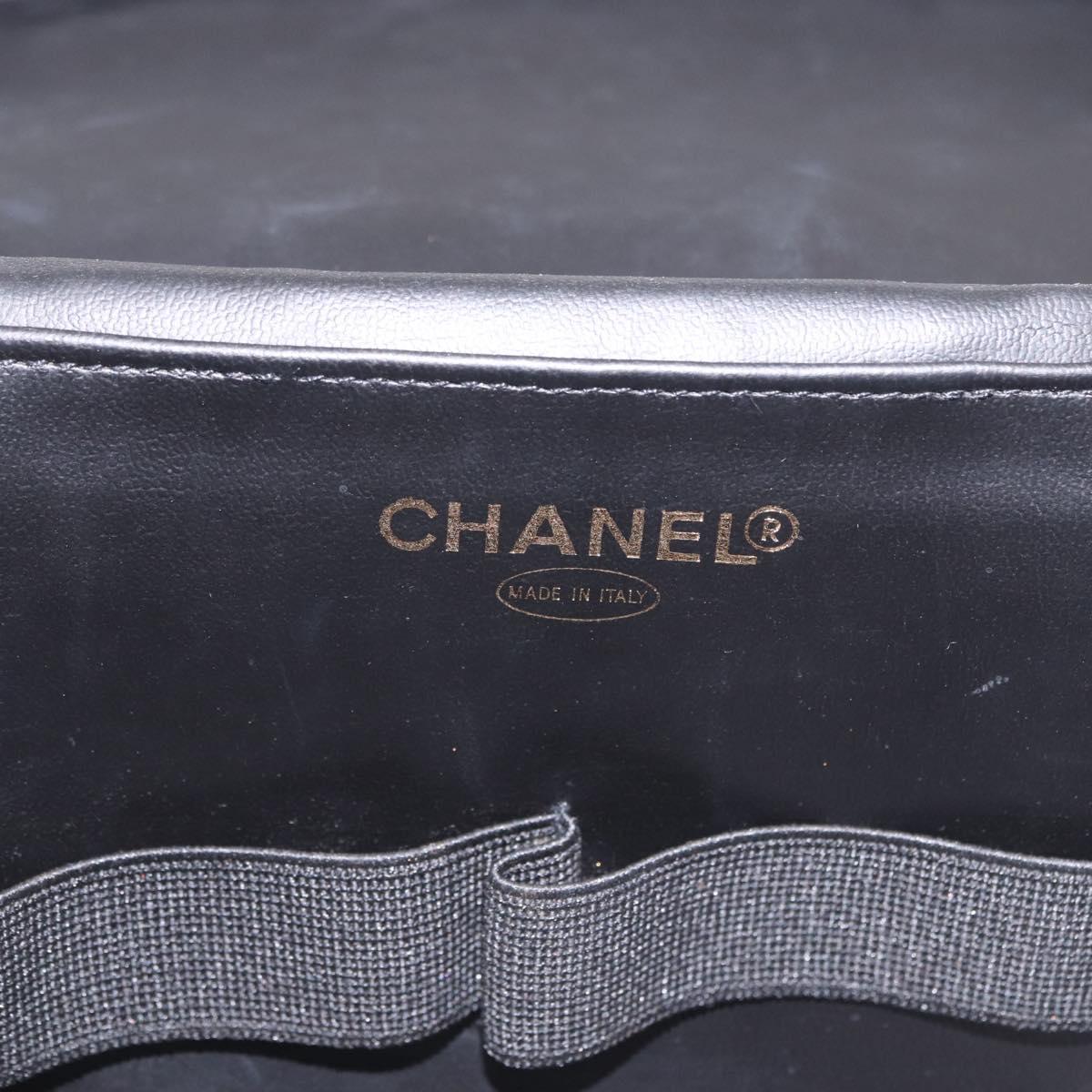 CHANEL Vanity Cosmetic Pouch Patent 2way Black Gold Tone CC Auth bs37755