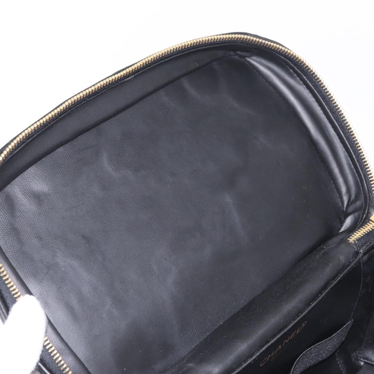 CHANEL Vanity Cosmetic Pouch Patent 2way Black Gold Tone CC Auth bs37755
