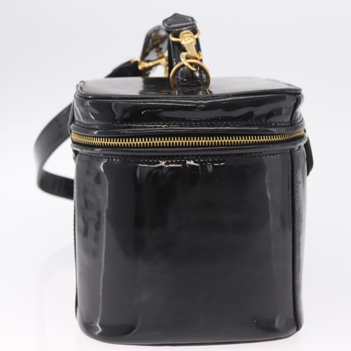 CHANEL Vanity Cosmetic Pouch Patent 2way Black Gold Tone CC Auth bs37755