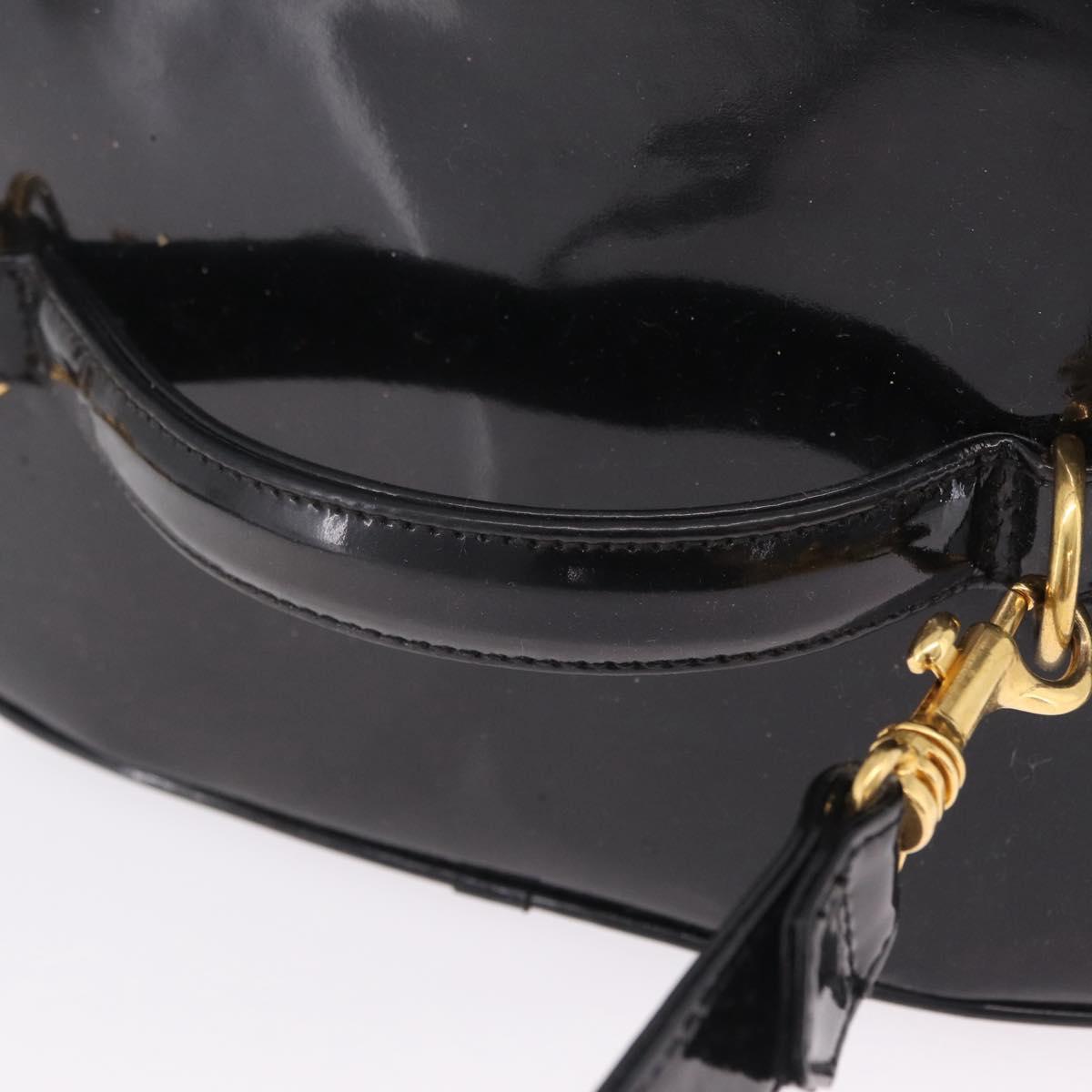 CHANEL Vanity Cosmetic Pouch Patent 2way Black Gold Tone CC Auth bs37755