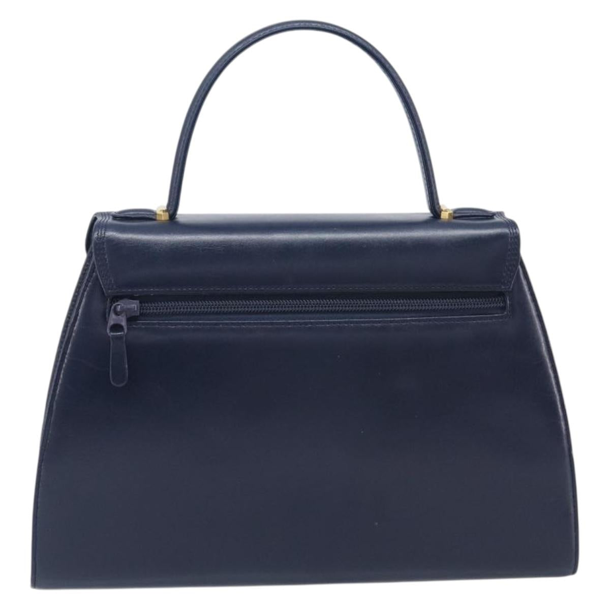 GIVENCHY Hand Bag Leather Navy Gold Tone Auth bs37763