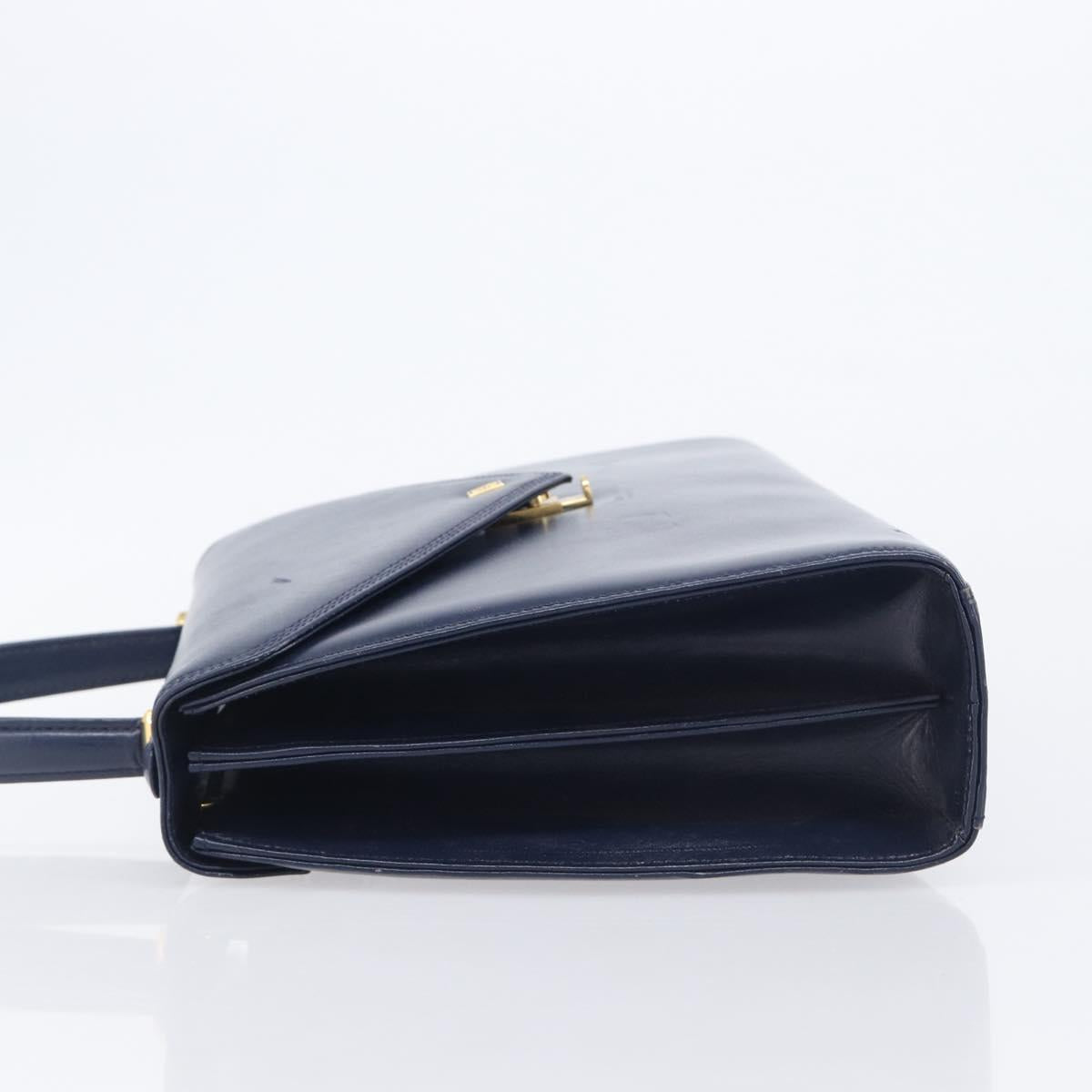 GIVENCHY Hand Bag Leather Navy Gold Tone Auth bs37763