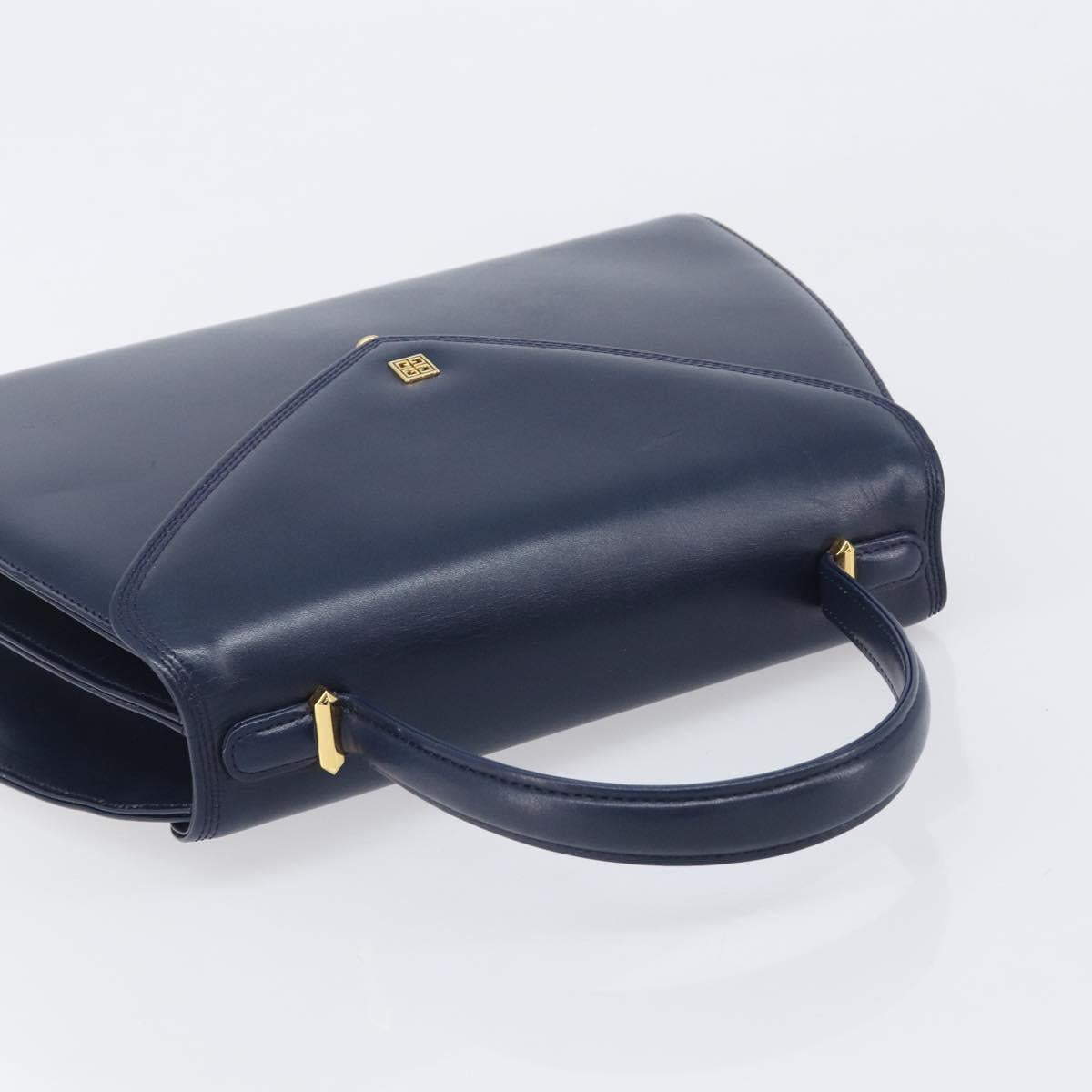 GIVENCHY Hand Bag Leather Navy Gold Tone Auth bs37763