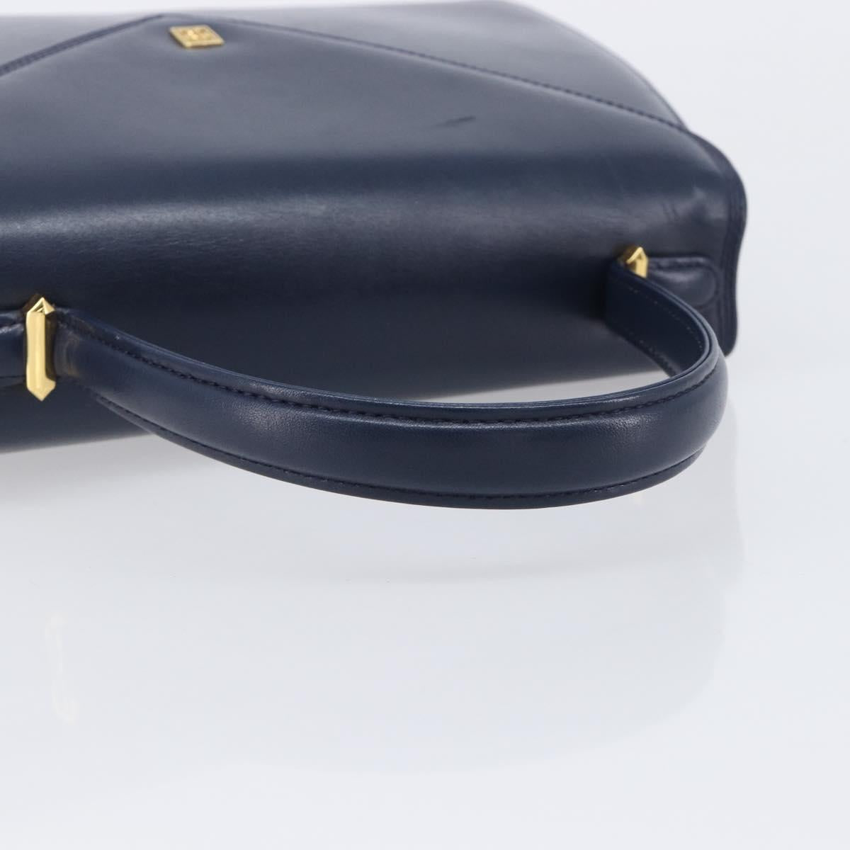 GIVENCHY Hand Bag Leather Navy Gold Tone Auth bs37763