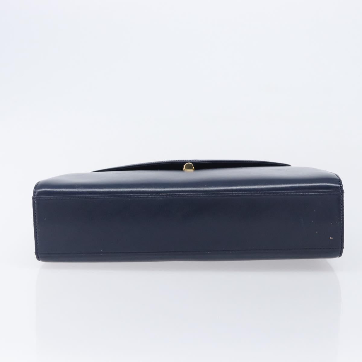 GIVENCHY Hand Bag Leather Navy Gold Tone Auth bs37763