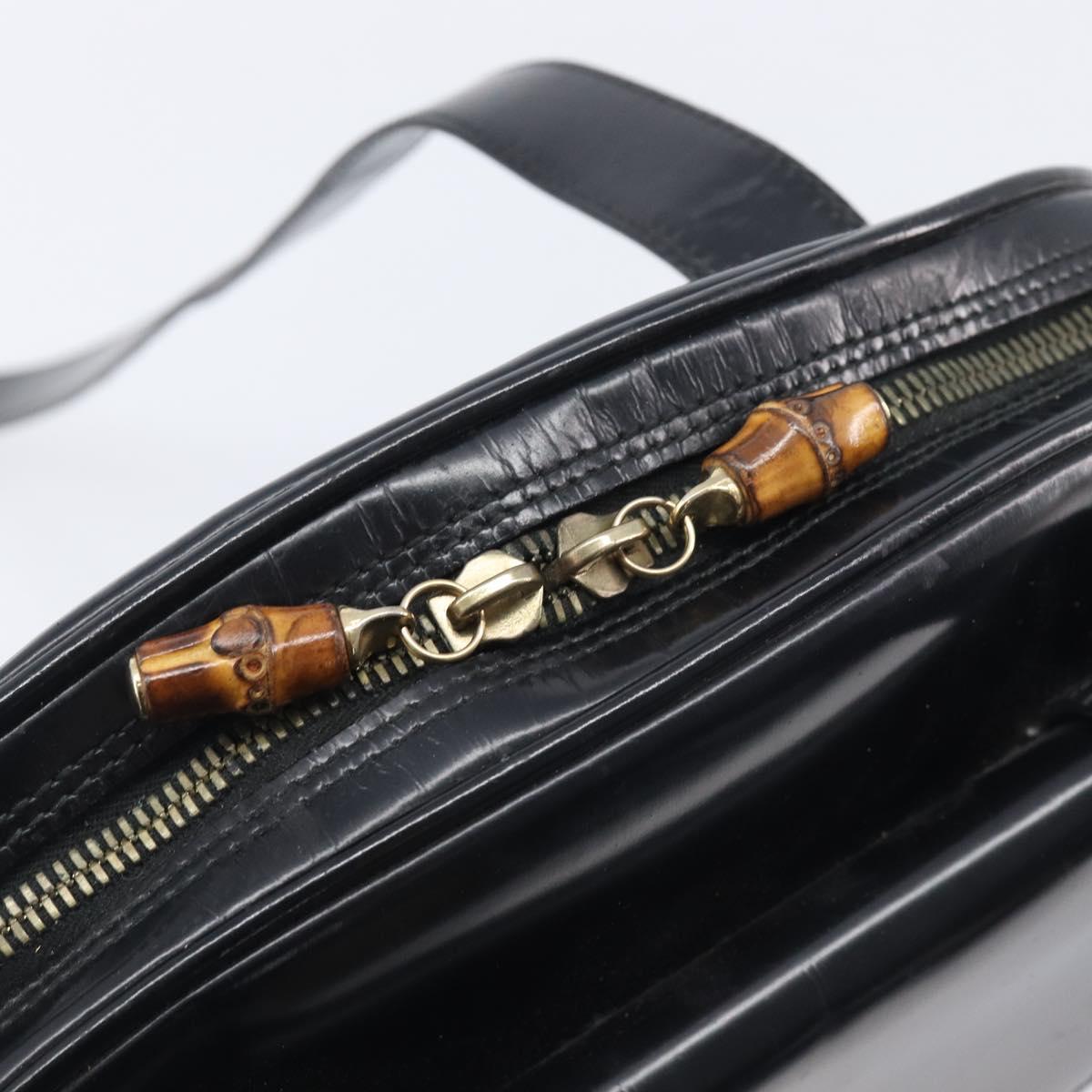 GUCCI Shoulder Bag Patent Black Gold Tone 001 118 1650 Auth bs37764