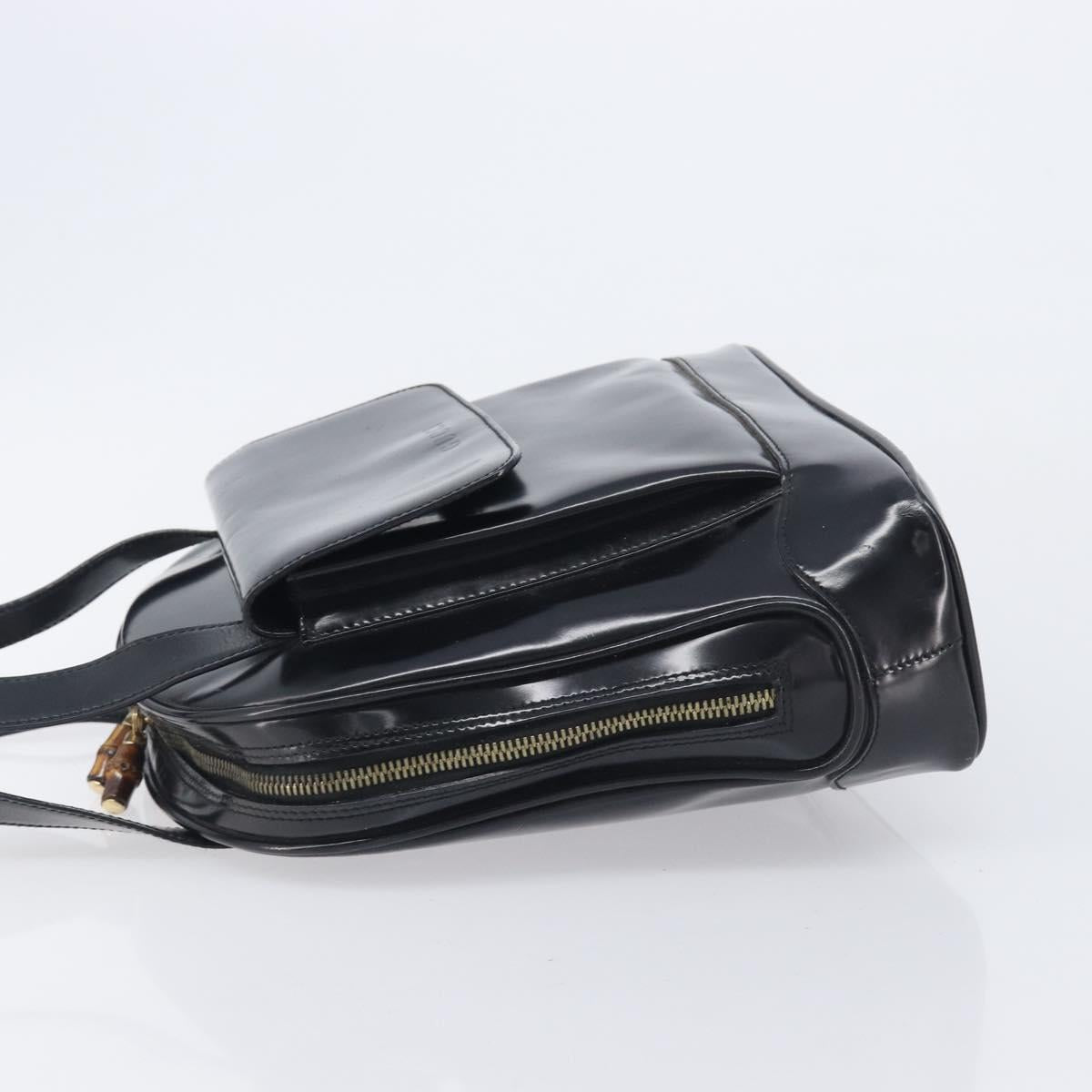GUCCI Shoulder Bag Patent Black Gold Tone 001 118 1650 Auth bs37764