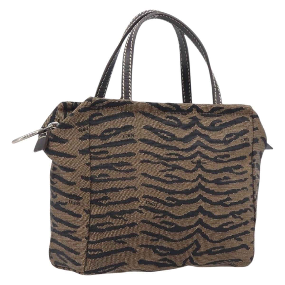 FENDI Hand Bag Canvas Brown Silver Auth bs37781A