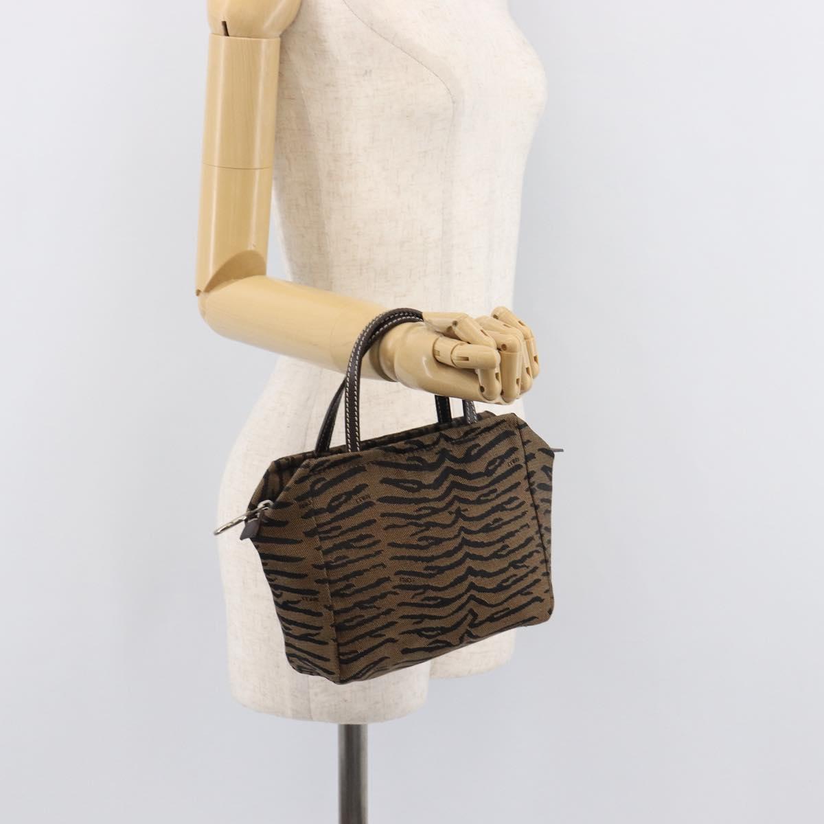 FENDI Hand Bag Canvas Brown Silver Auth bs37781A