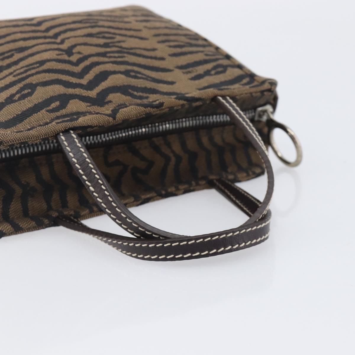 FENDI Hand Bag Canvas Brown Silver Auth bs37781A