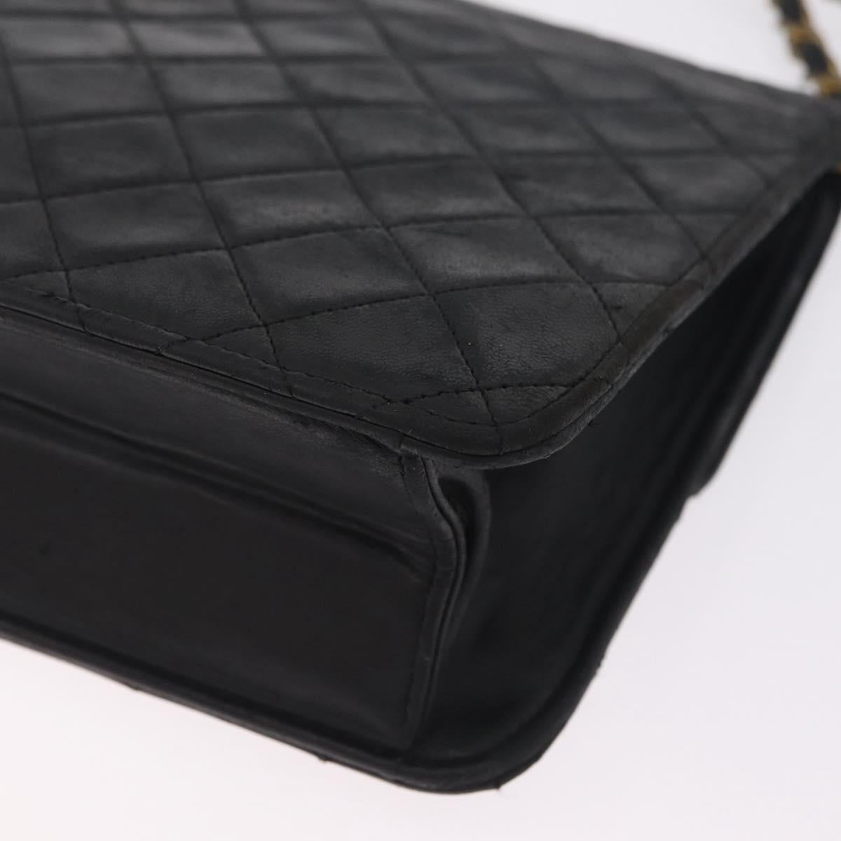 CHANEL Matelasse Chain Shoulder Bag Lamb Skin Black Gold Tone CC Auth bs37785