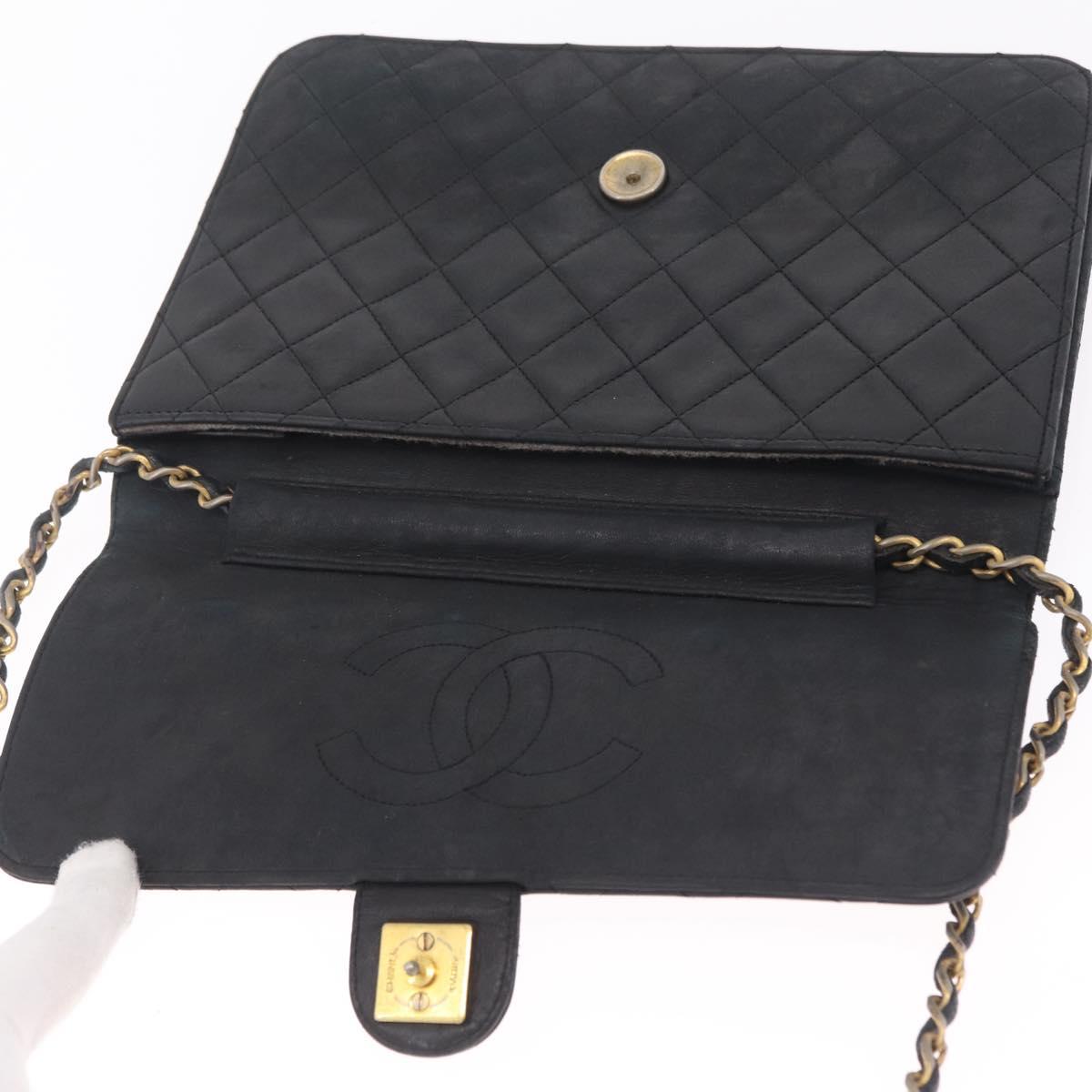 CHANEL Matelasse Chain Shoulder Bag Lamb Skin Black Gold Tone CC Auth bs37785