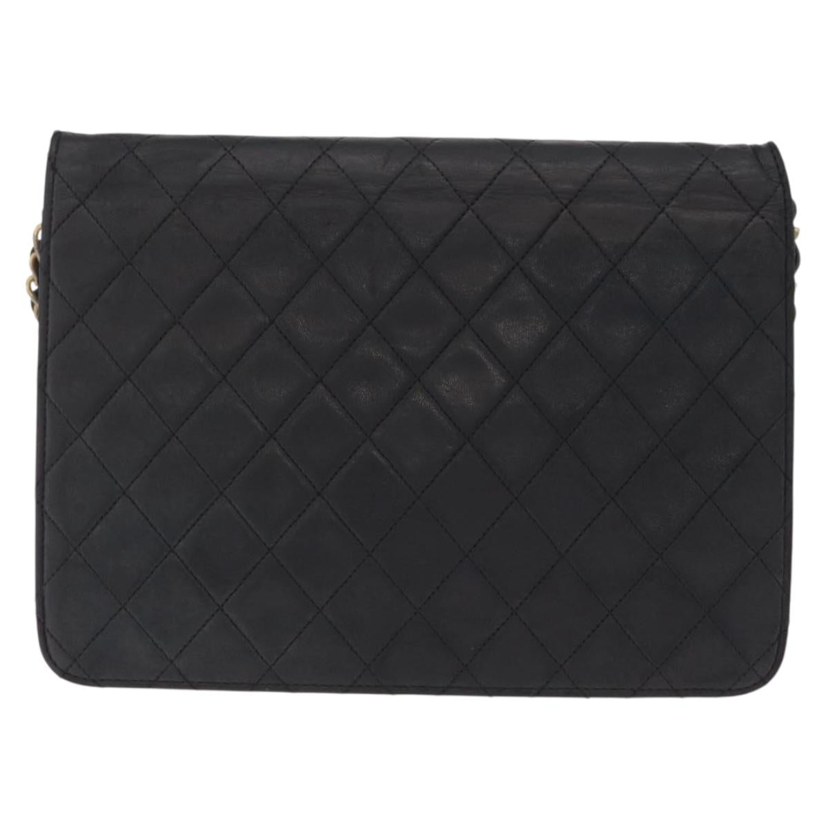 CHANEL Matelasse Chain Shoulder Bag Lamb Skin Black Gold Tone CC Auth bs37785