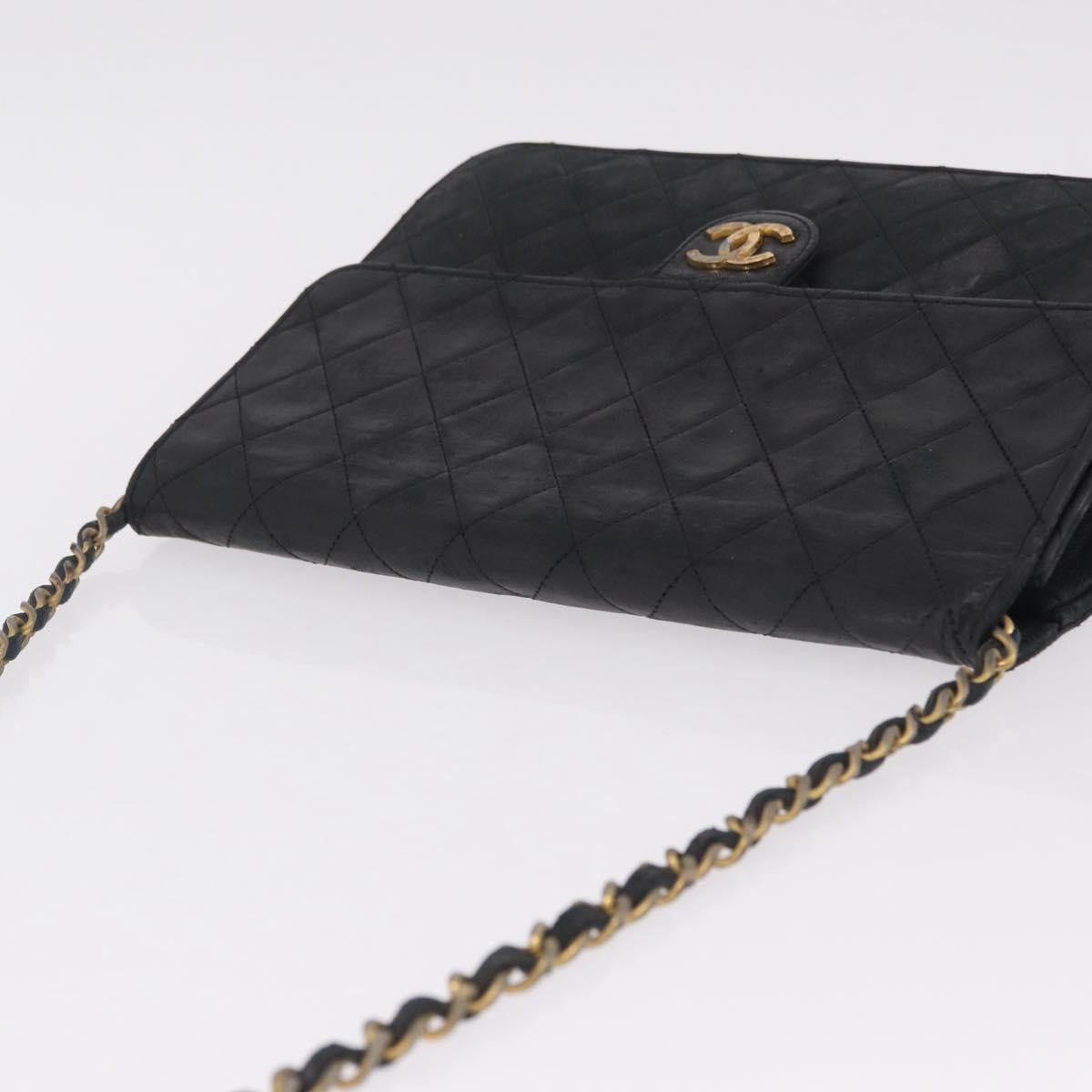 CHANEL Matelasse Chain Shoulder Bag Lamb Skin Black Gold Tone CC Auth bs37785