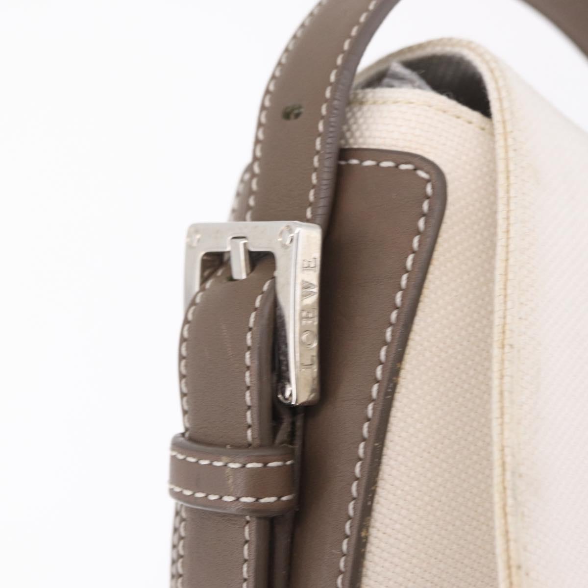 LOEWE Shoulder Bag Canvas White Silver Auth bs37789A