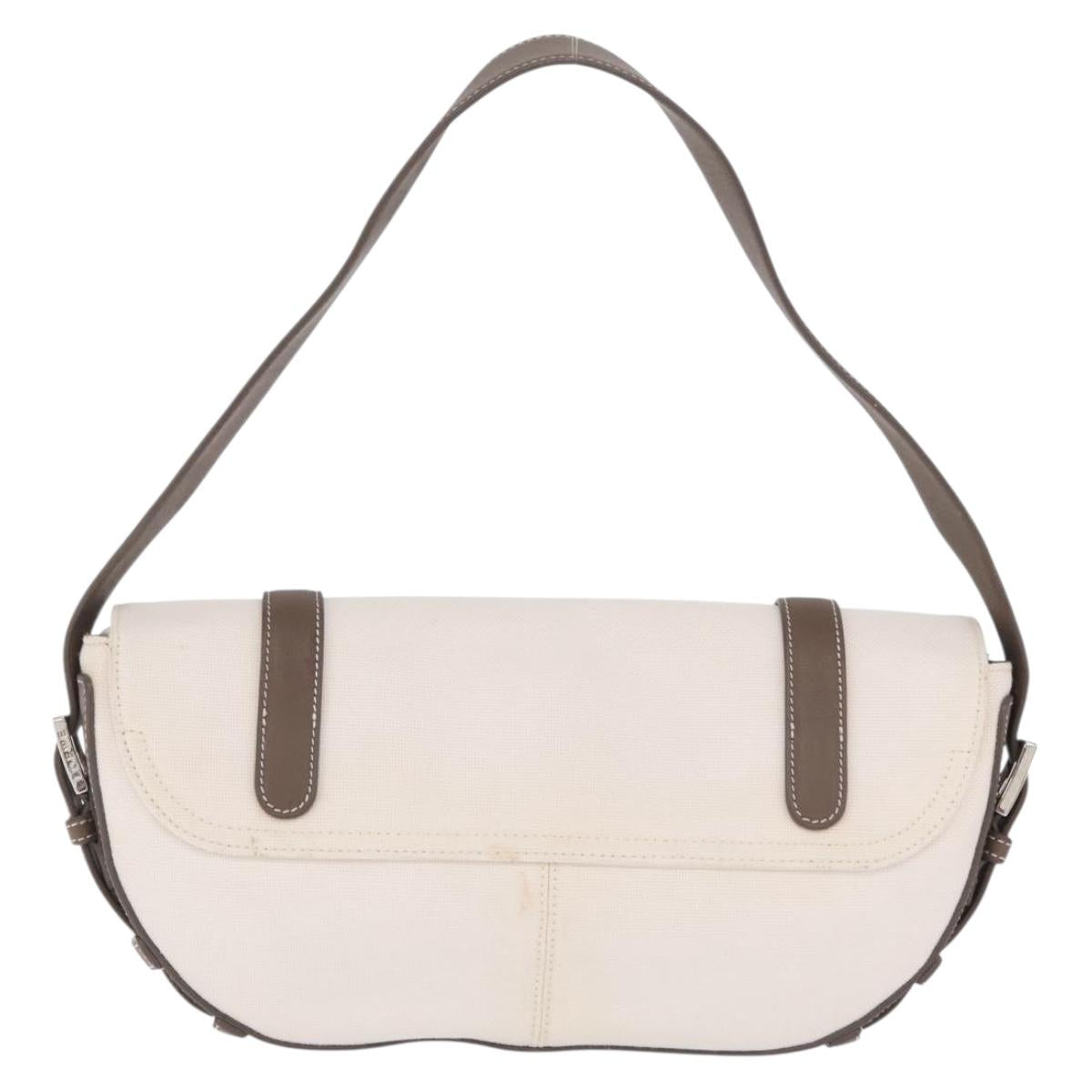 LOEWE Shoulder Bag Canvas White Silver Auth bs37789A