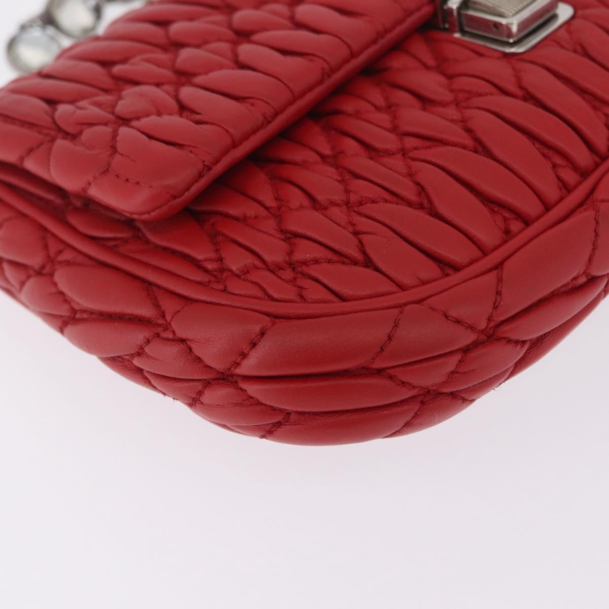 Miu Miu Matelasse Chain Shoulder Bag Leather Red Silver Auth bs37793A