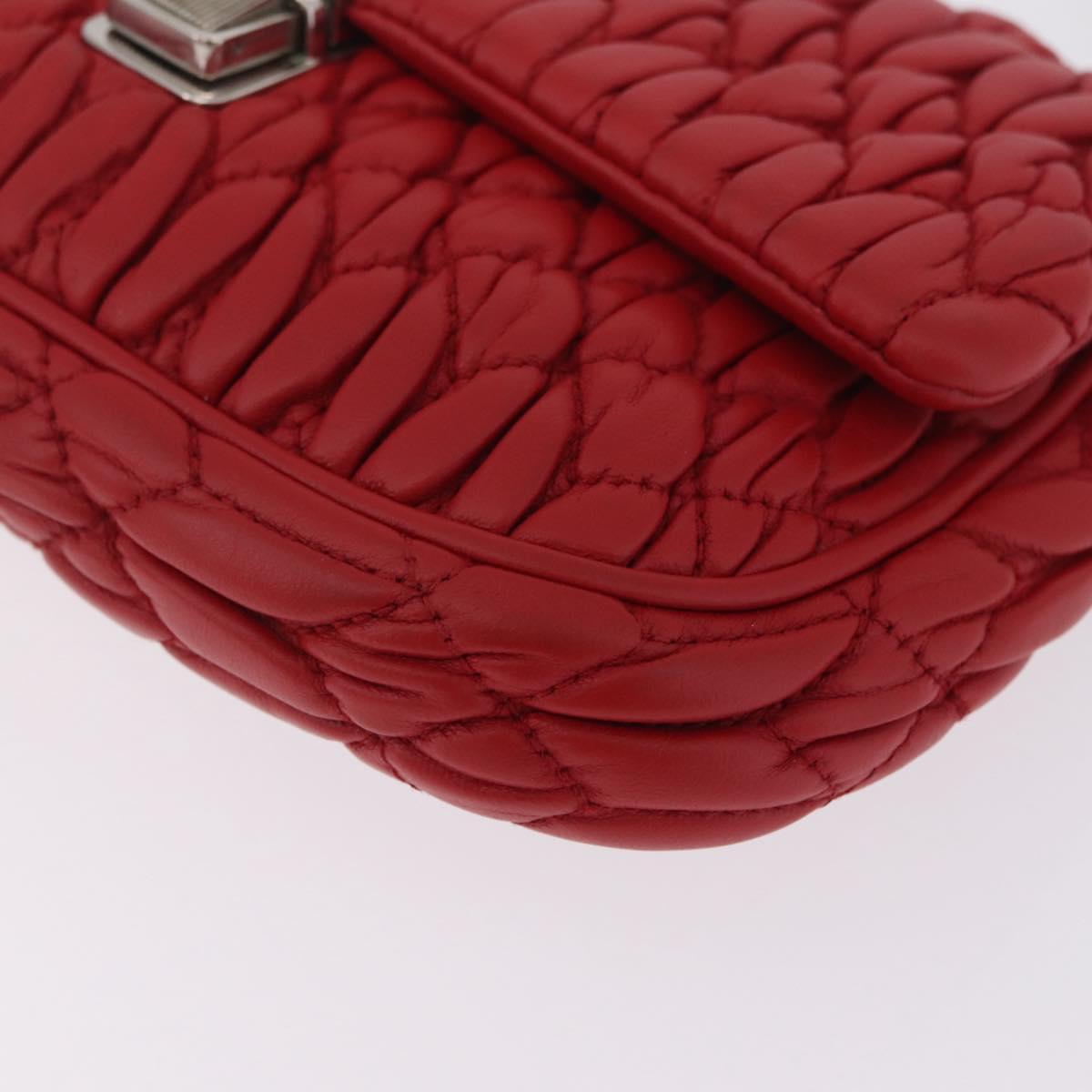 Miu Miu Matelasse Chain Shoulder Bag Leather Red Silver Auth bs37793A