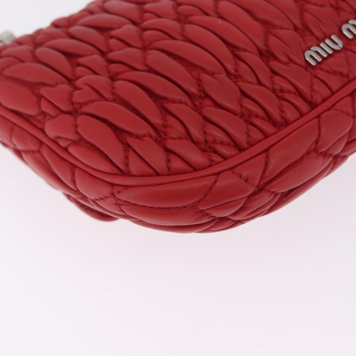 Miu Miu Matelasse Chain Shoulder Bag Leather Red Silver Auth bs37793A