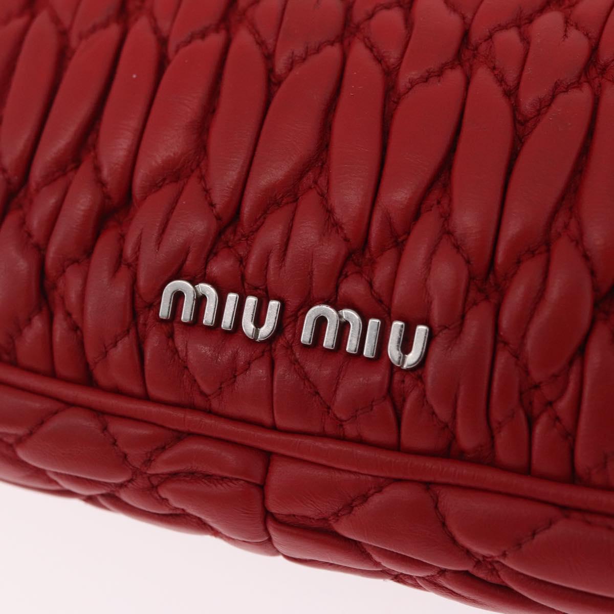 Miu Miu Matelasse Chain Shoulder Bag Leather Red Silver Auth bs37793A