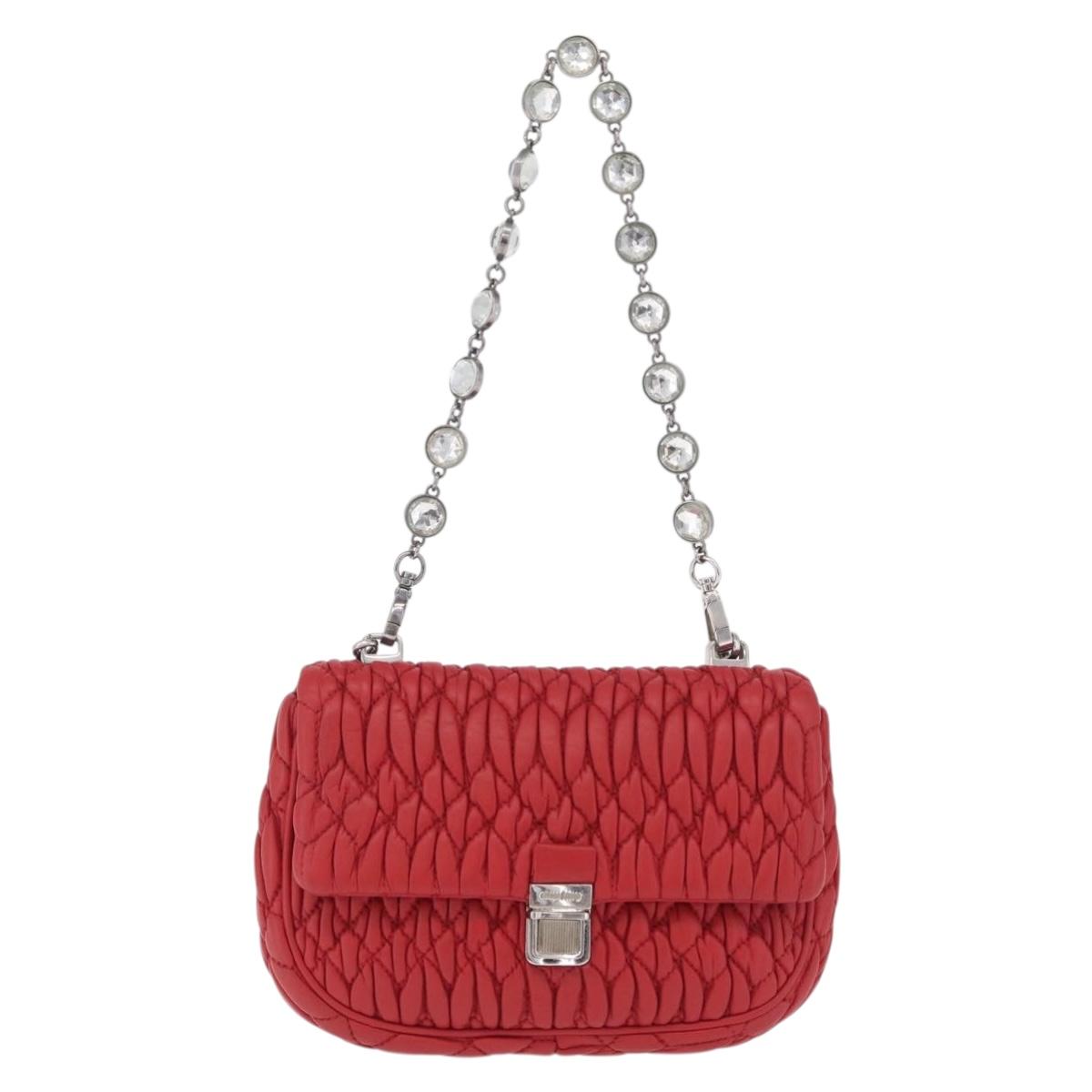Miu Miu Matelasse Chain Shoulder Bag Leather Red Silver Auth bs37793A