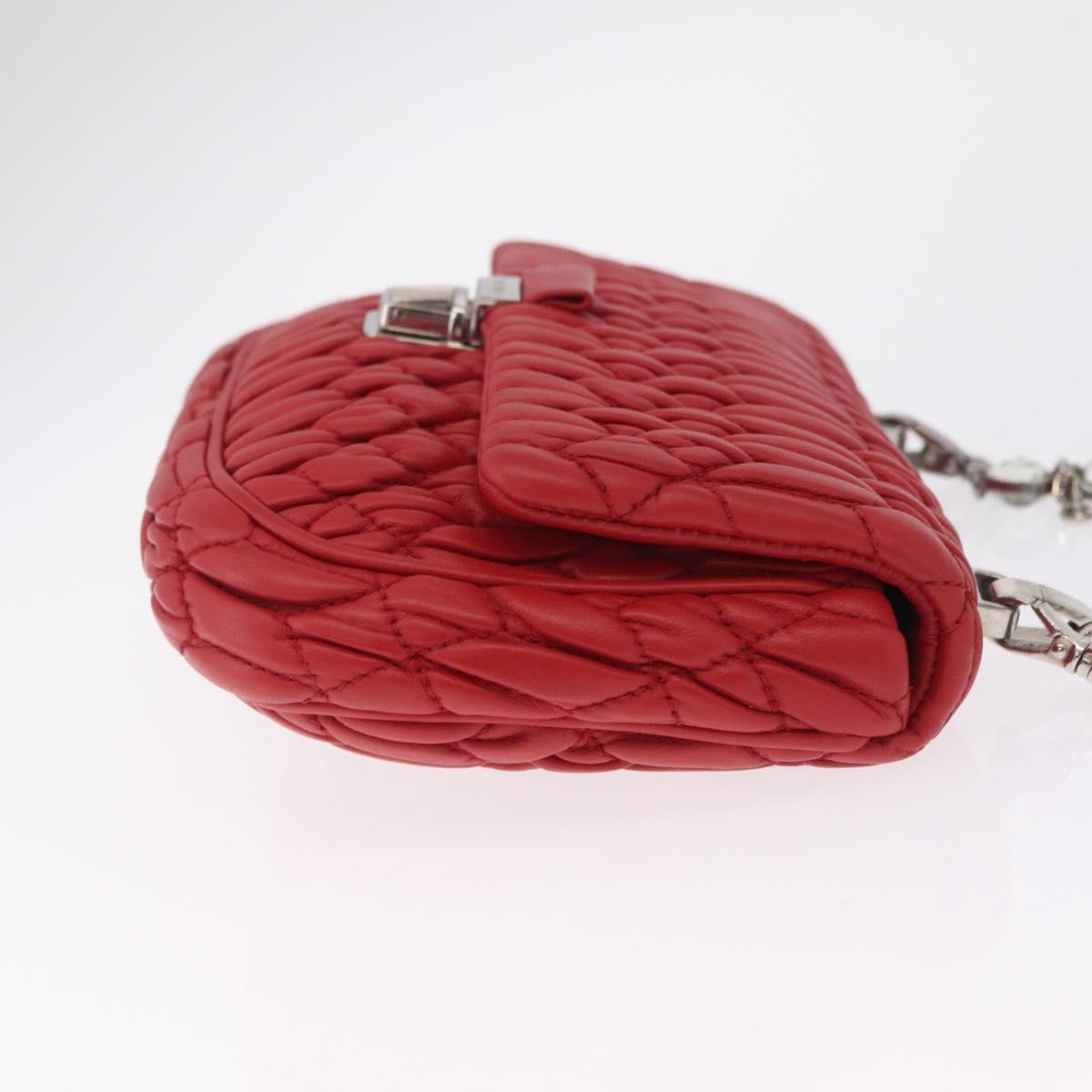 Miu Miu Matelasse Chain Shoulder Bag Leather Red Silver Auth bs37793A