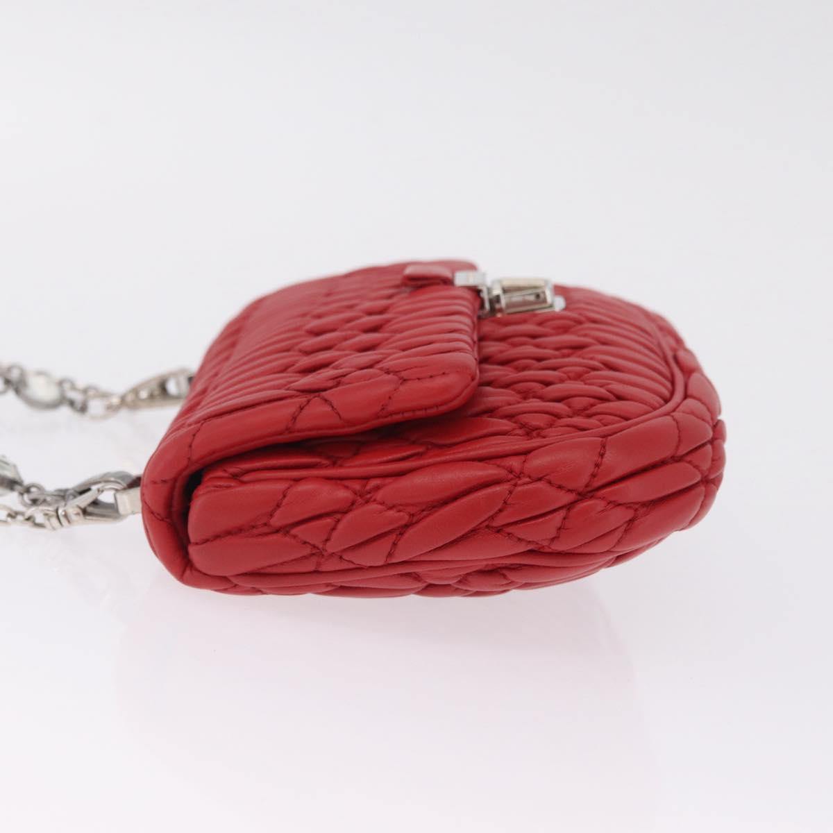 Miu Miu Matelasse Chain Shoulder Bag Leather Red Silver Auth bs37793A