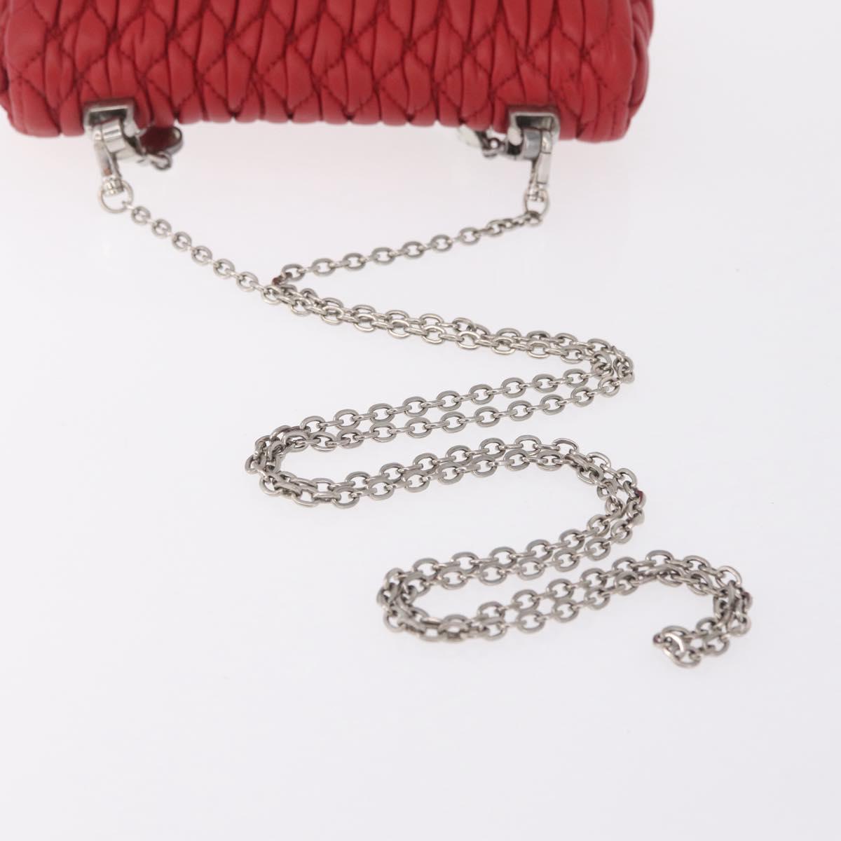 Miu Miu Matelasse Chain Shoulder Bag Leather Red Silver Auth bs37793A