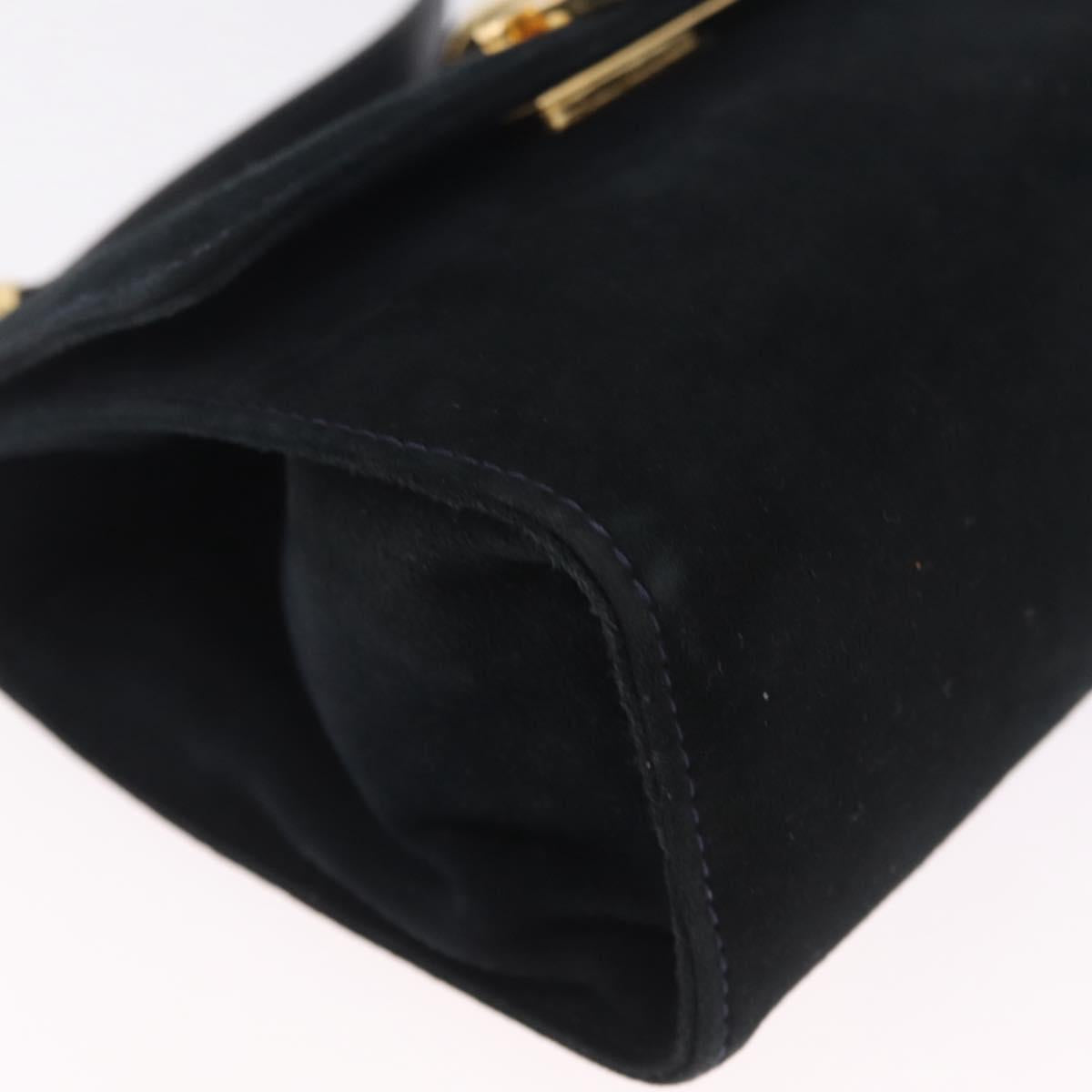 Salvatore Ferragamo Gancini Shoulder Bag Suede Navy Gold Tone Auth bs37795