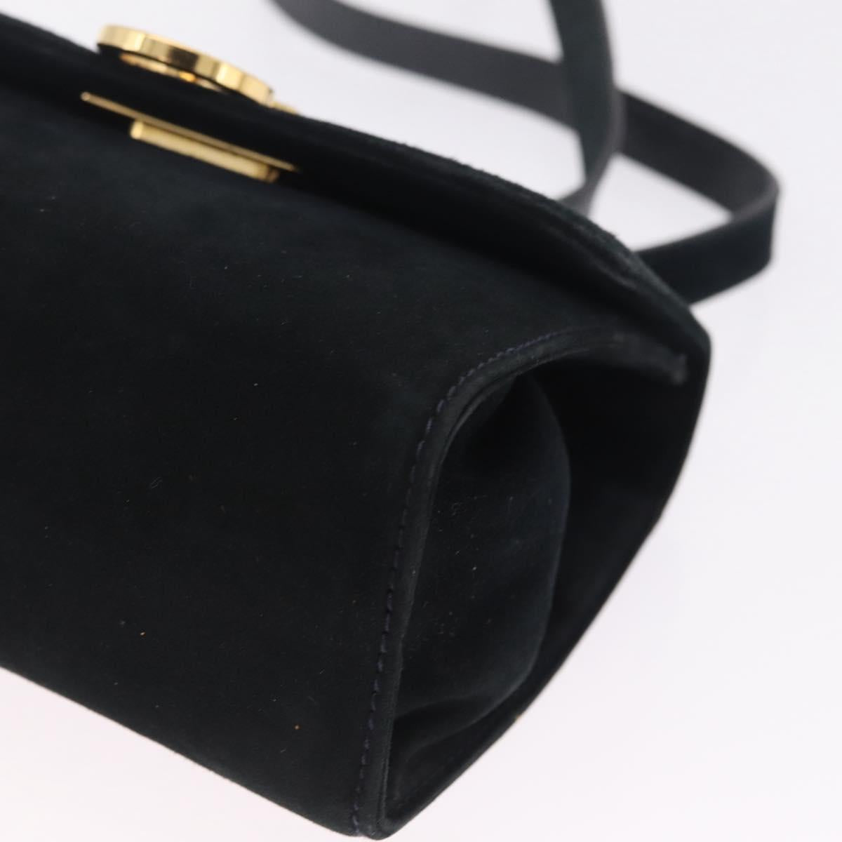 Salvatore Ferragamo Gancini Shoulder Bag Suede Navy Gold Tone Auth bs37795