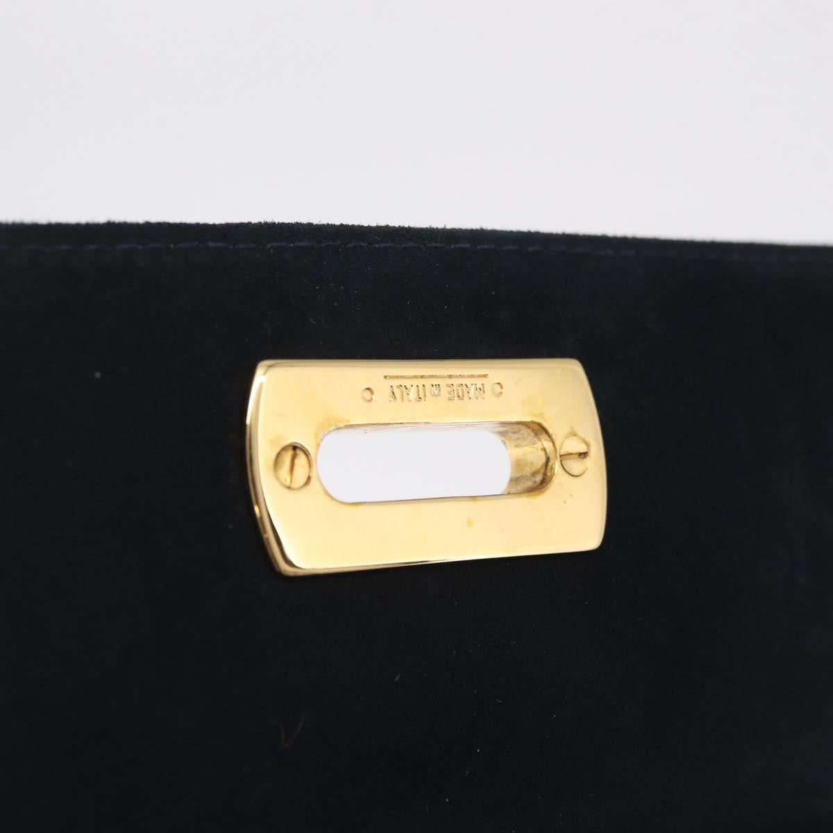Salvatore Ferragamo Gancini Shoulder Bag Suede Navy Gold Tone Auth bs37795