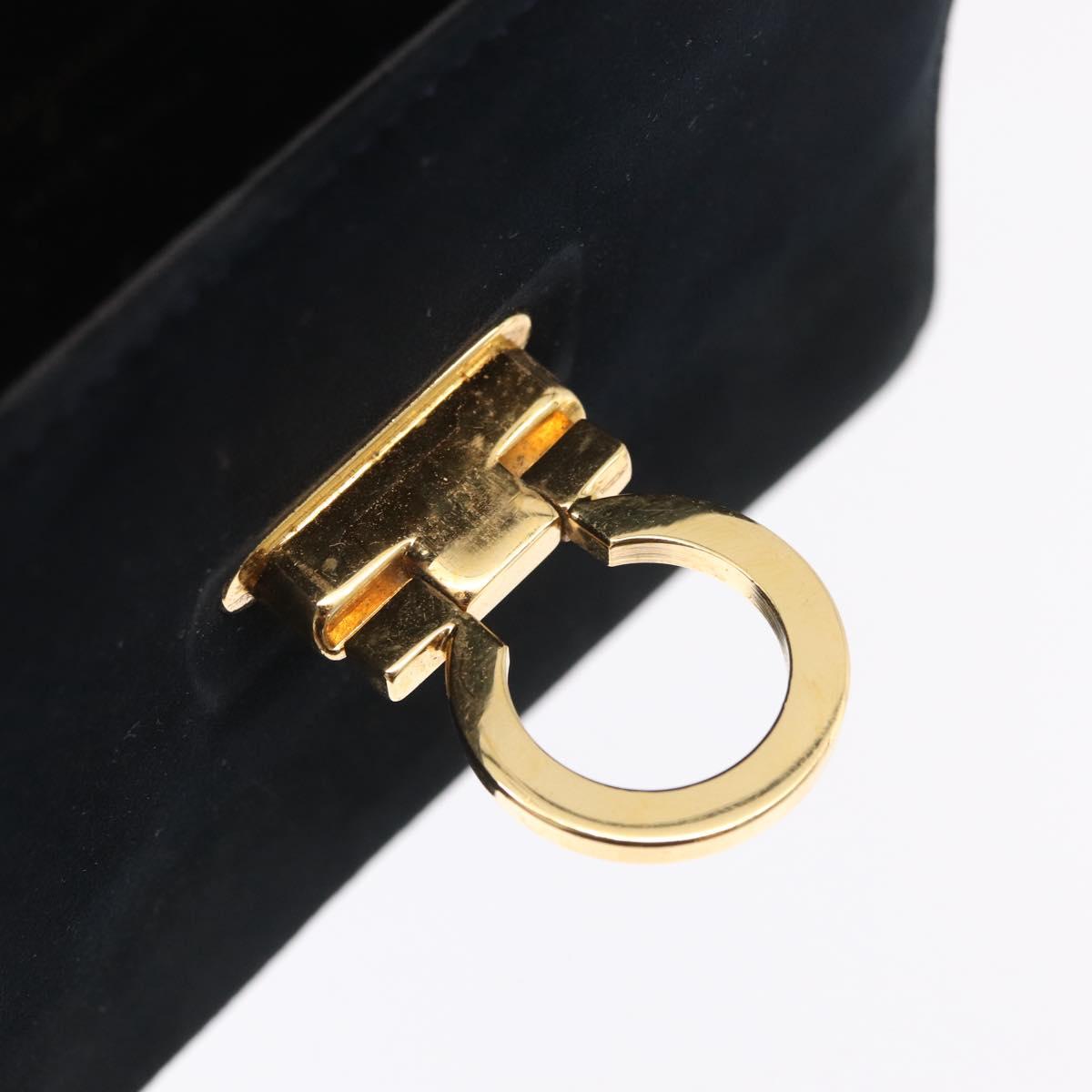 Salvatore Ferragamo Gancini Shoulder Bag Suede Navy Gold Tone Auth bs37795