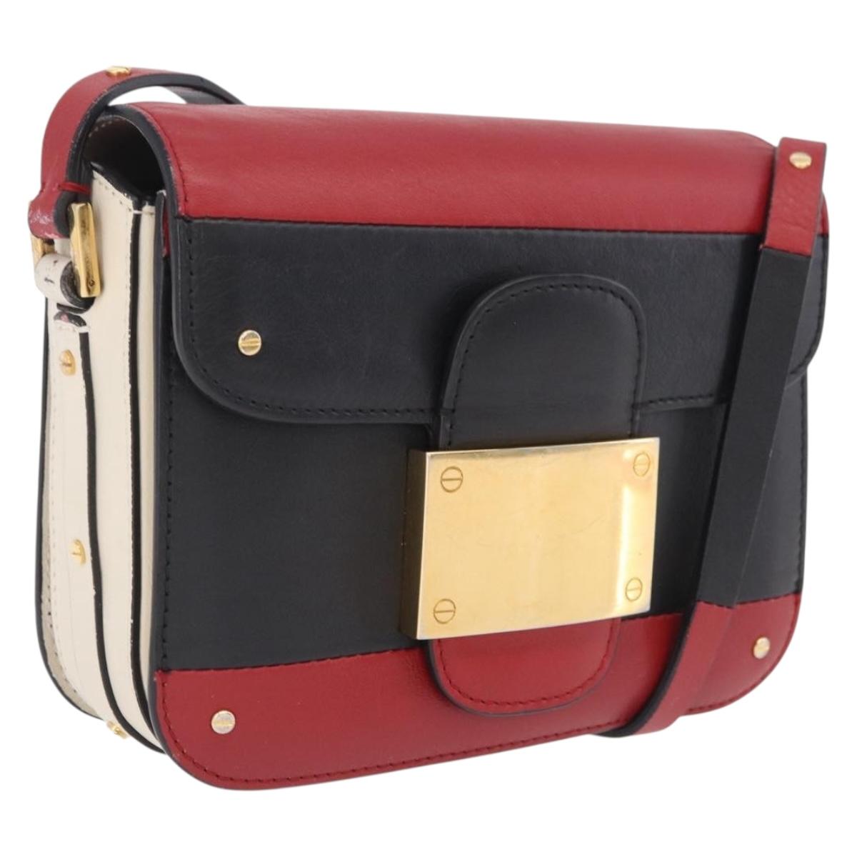Valentino Shoulder Bag Leather Black Gold Tone Auth bs37798