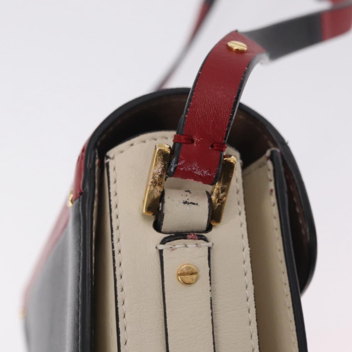 Valentino Shoulder Bag Leather Black Gold Tone Auth bs37798