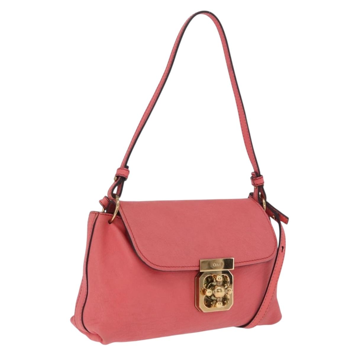 Chloe Elsie Shoulder Bag Leather Pink Gold Tone Auth bs37800