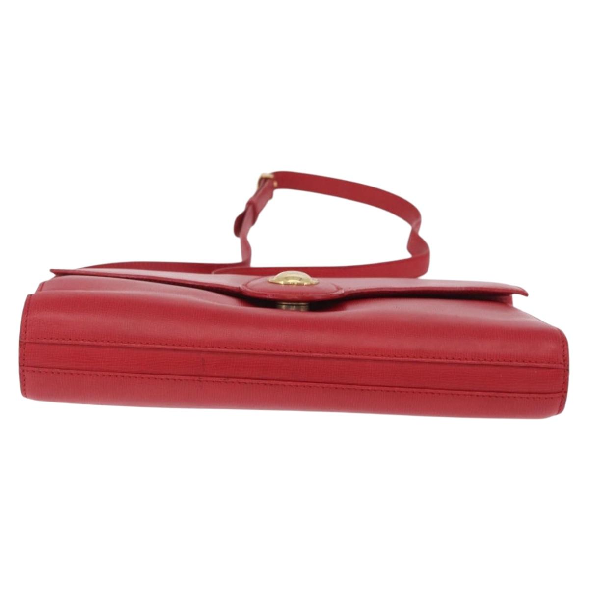 Christian Dior Shoulder Bag Leather Red Gold Tone Auth bs37803